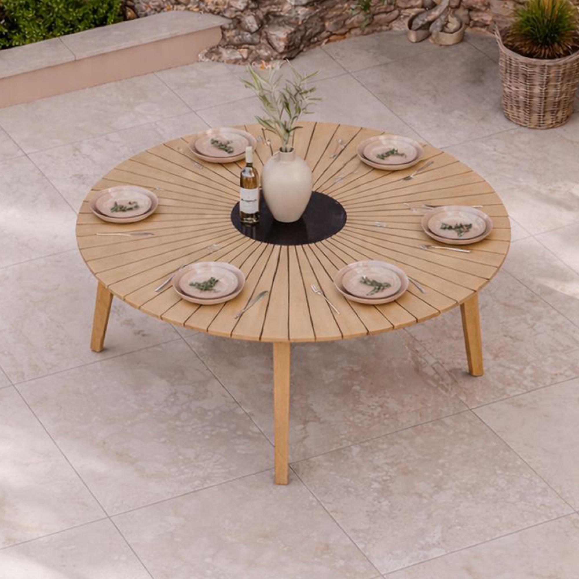 Roma Sunray Garden Round Dining Table - 150cm - 6 Seater - Granite Insert
