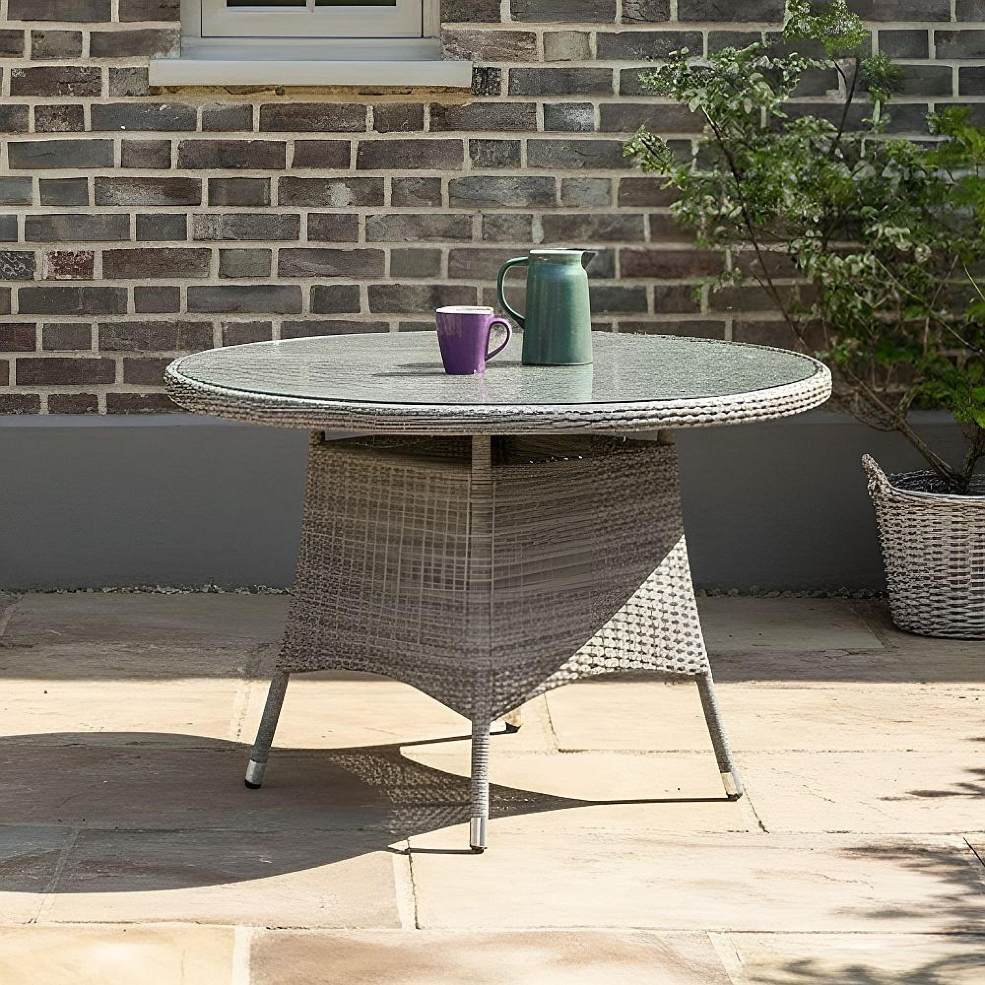 Paris Garden Dining Table - 4 Seater - 110cm - Round - Grey - Rattan