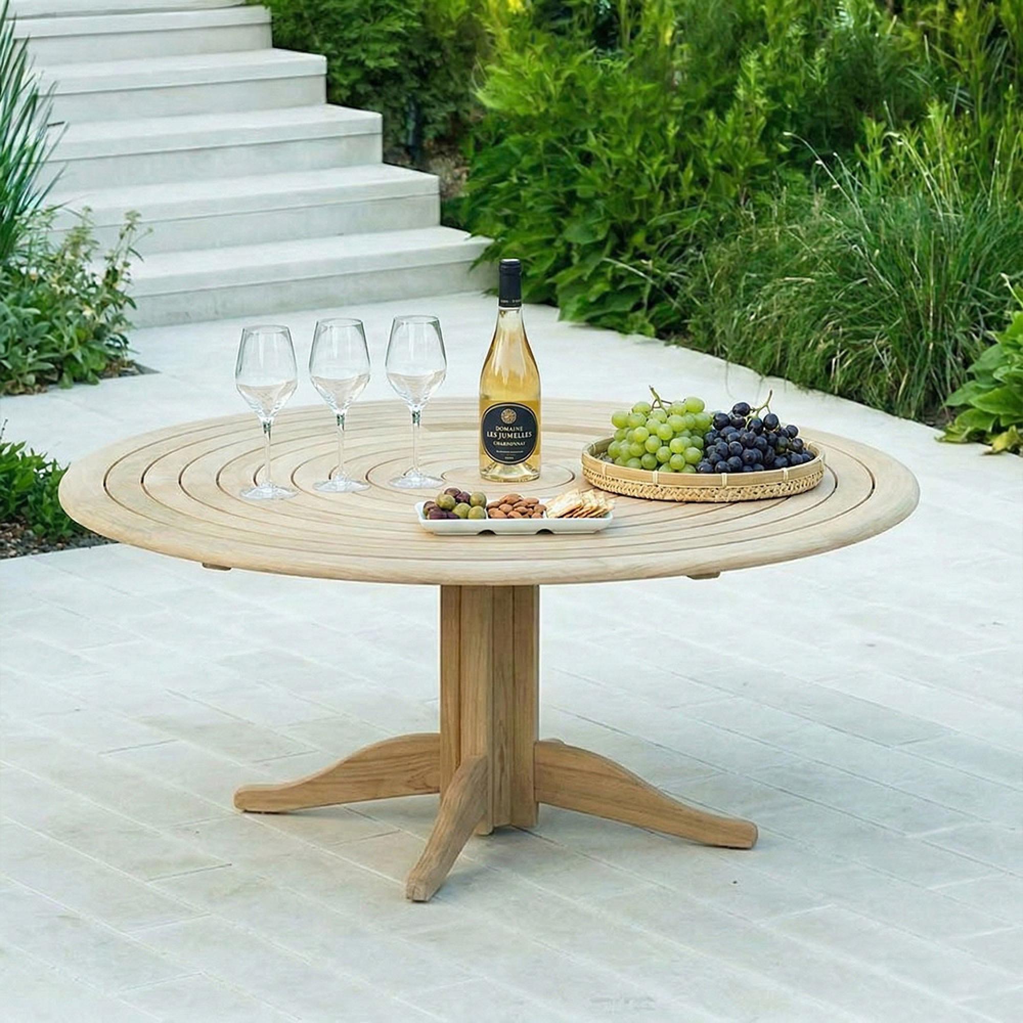 Roble Wood Bengal Round Dining Table - 8 Seater - 175cm - Garden - Pedestal