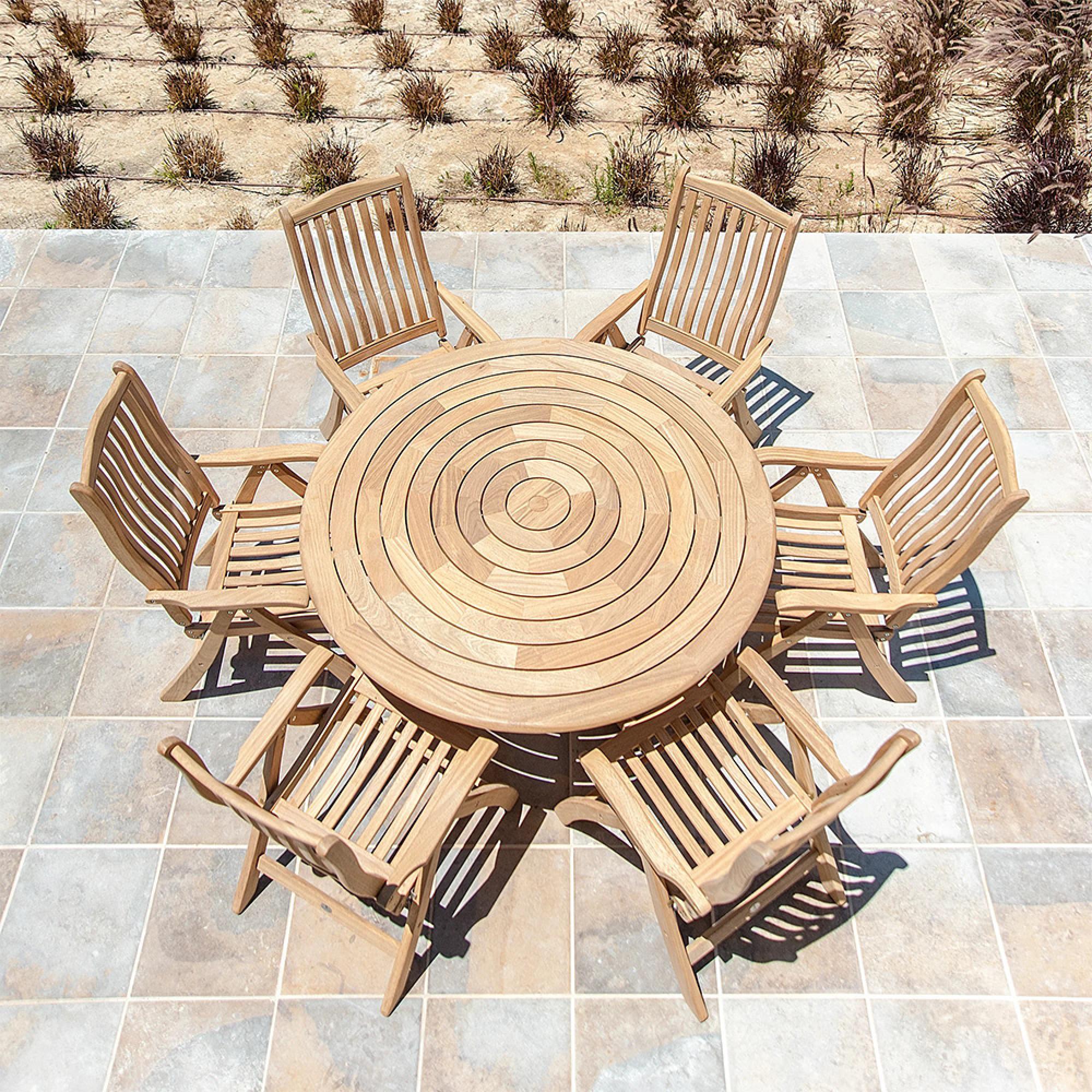 Roble Wood Bengal Round Dining Table - 6 Seater - 145cm - Garden - Pedestal