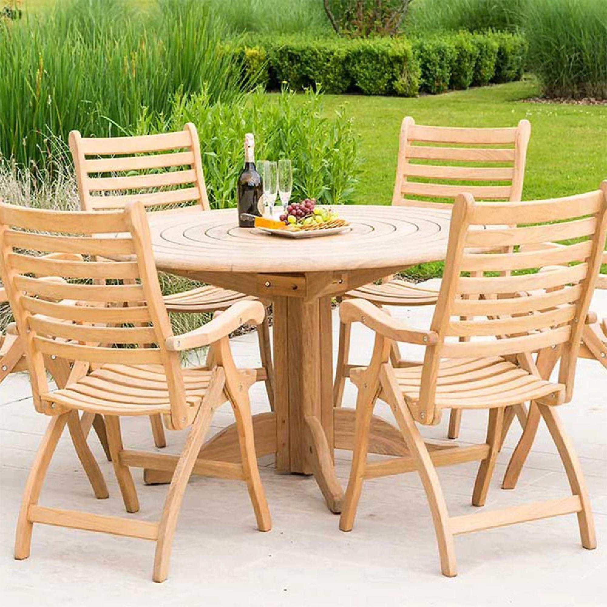 Roble Wood Bengal Round Dining Table - 6 Seater - 145cm - Garden - Pedestal