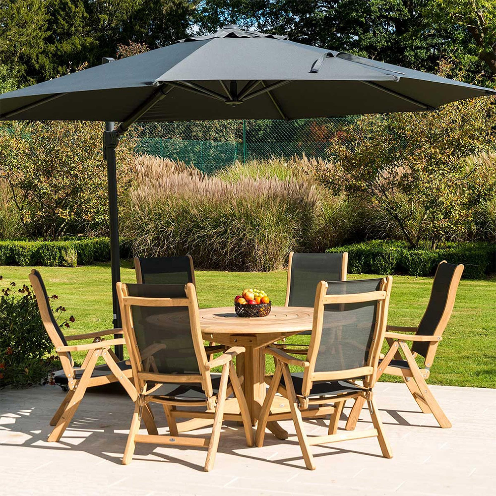 Roble Wood Bengal Round Dining Table - 6 Seater - 145cm - Garden - Pedestal