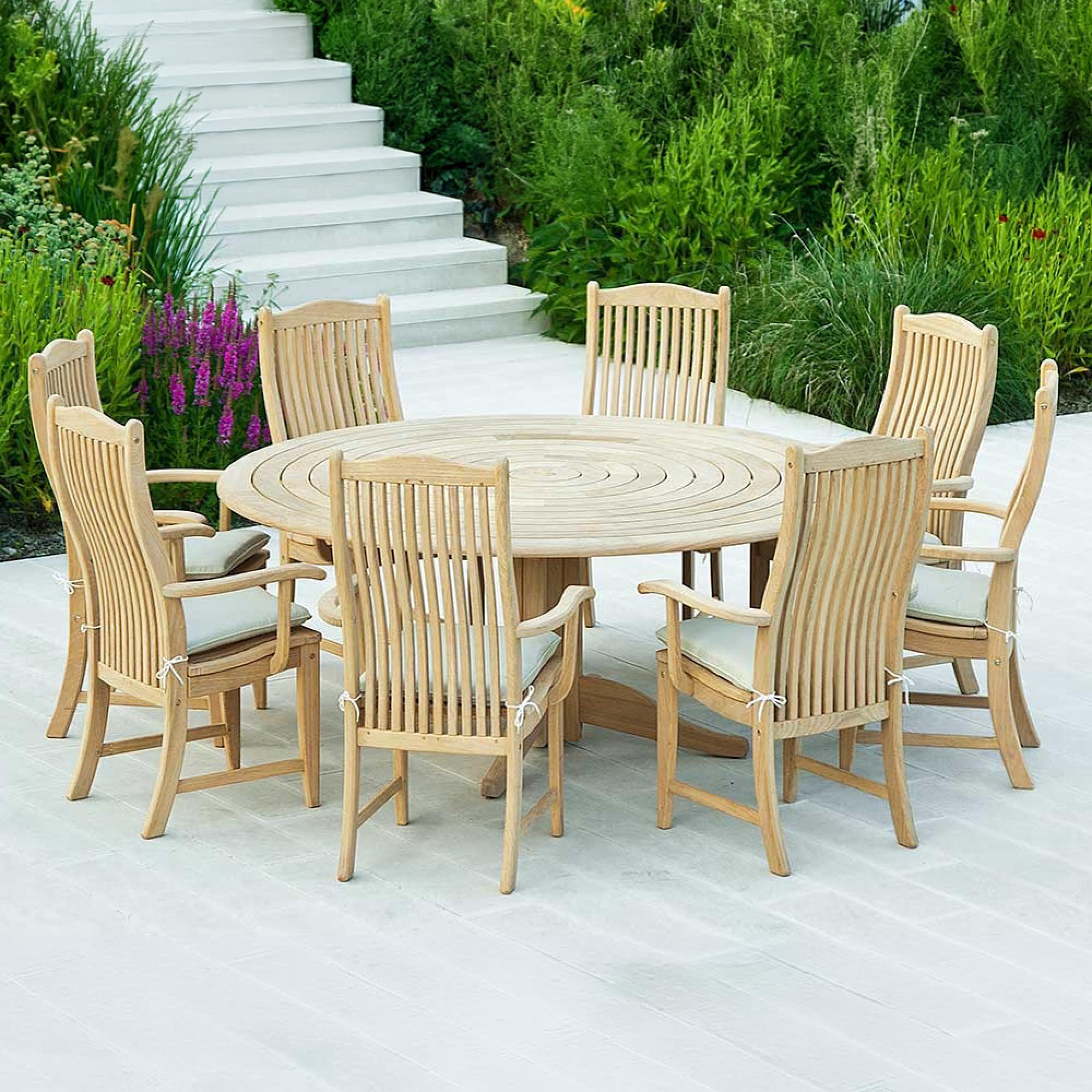 Roble Wood Bengal Round Dining Table - 8 Seater - 175cm - Garden - Pedestal