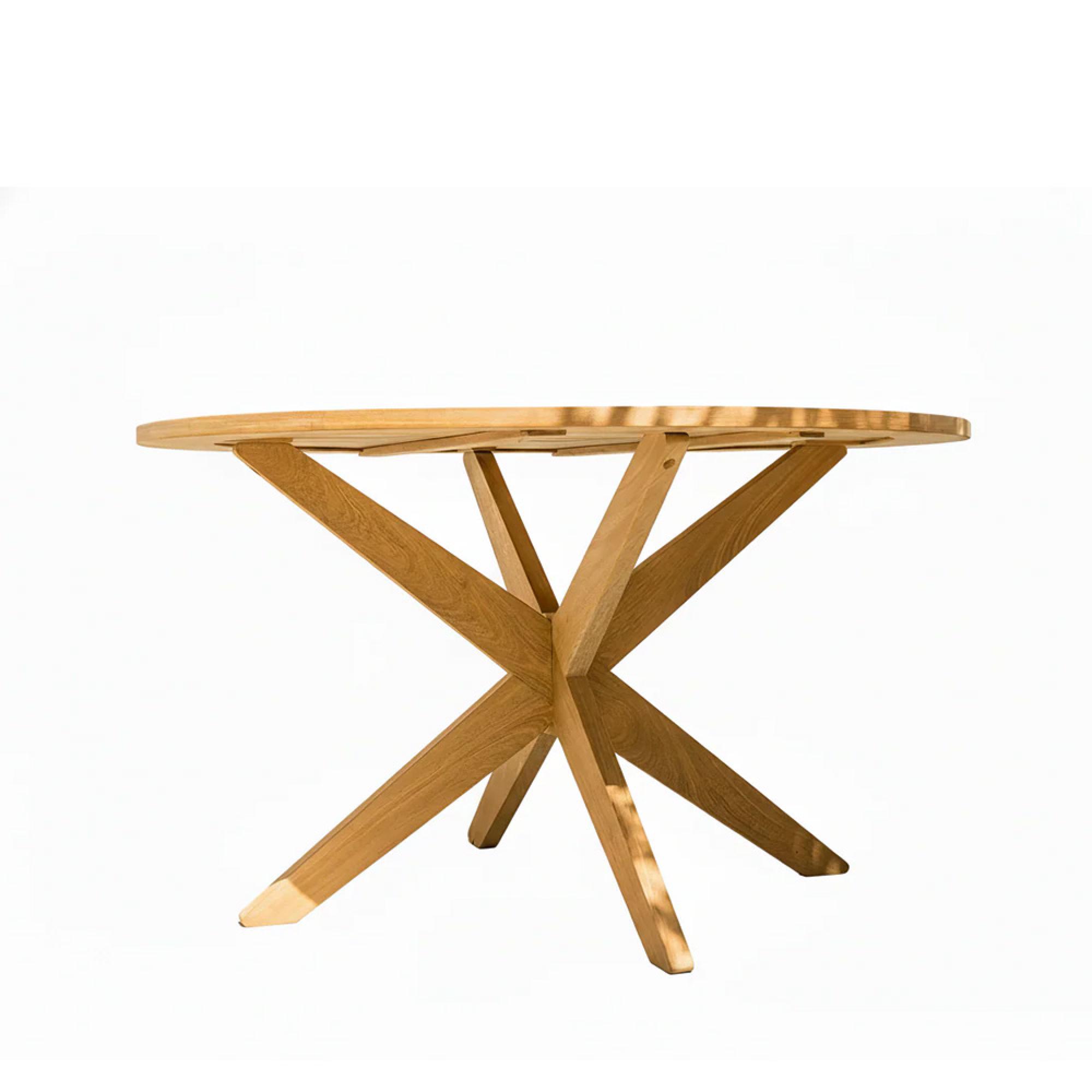 Roble Wood Dining Table - 4 Seater - 125cm - Garden - Round - Cross Base