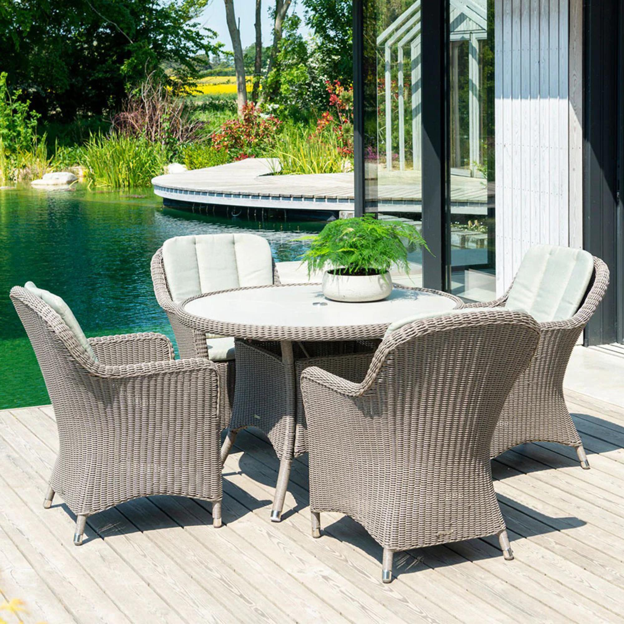 Hazelmere Round Dining Table - 4 Seater - 115cm - Garden - Grey Weave