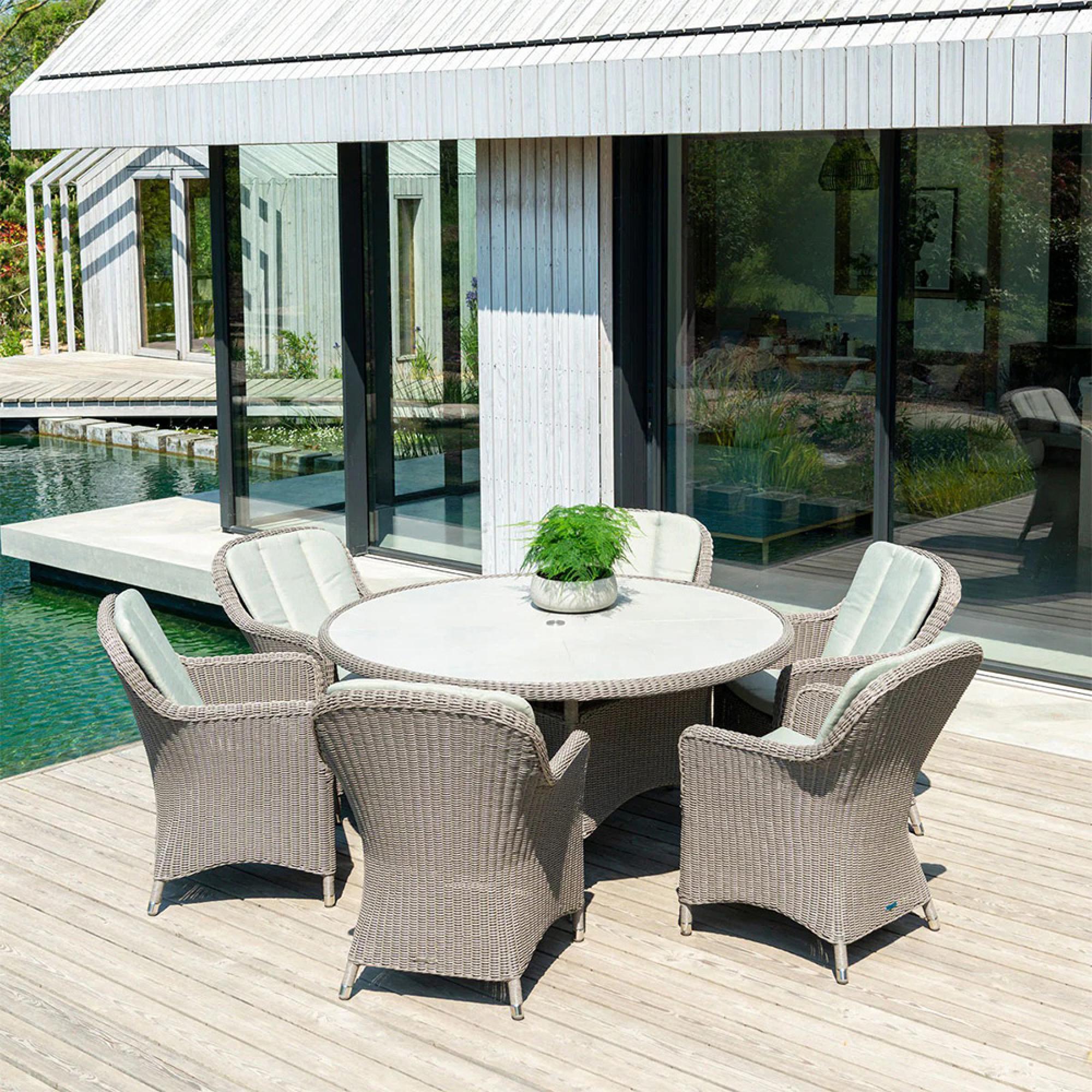 Hazelmere Garden Dining Table - 6 Seater - 60cm - Round - Grey Weave