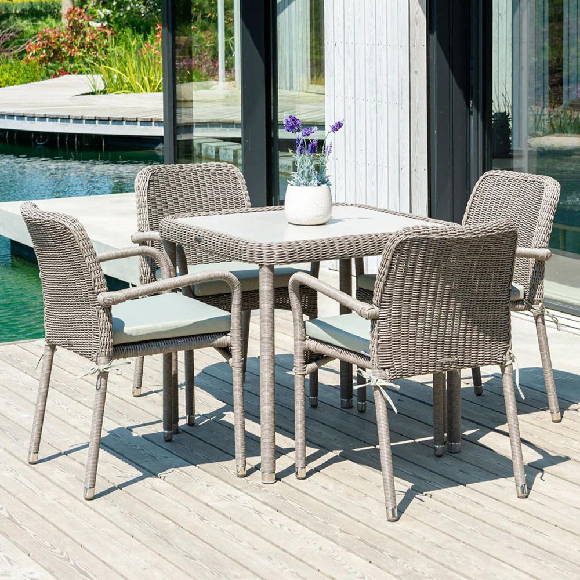 Hazelmere Square Dining Table - 4 Seater - 80cm - Garden - Grey Weave
