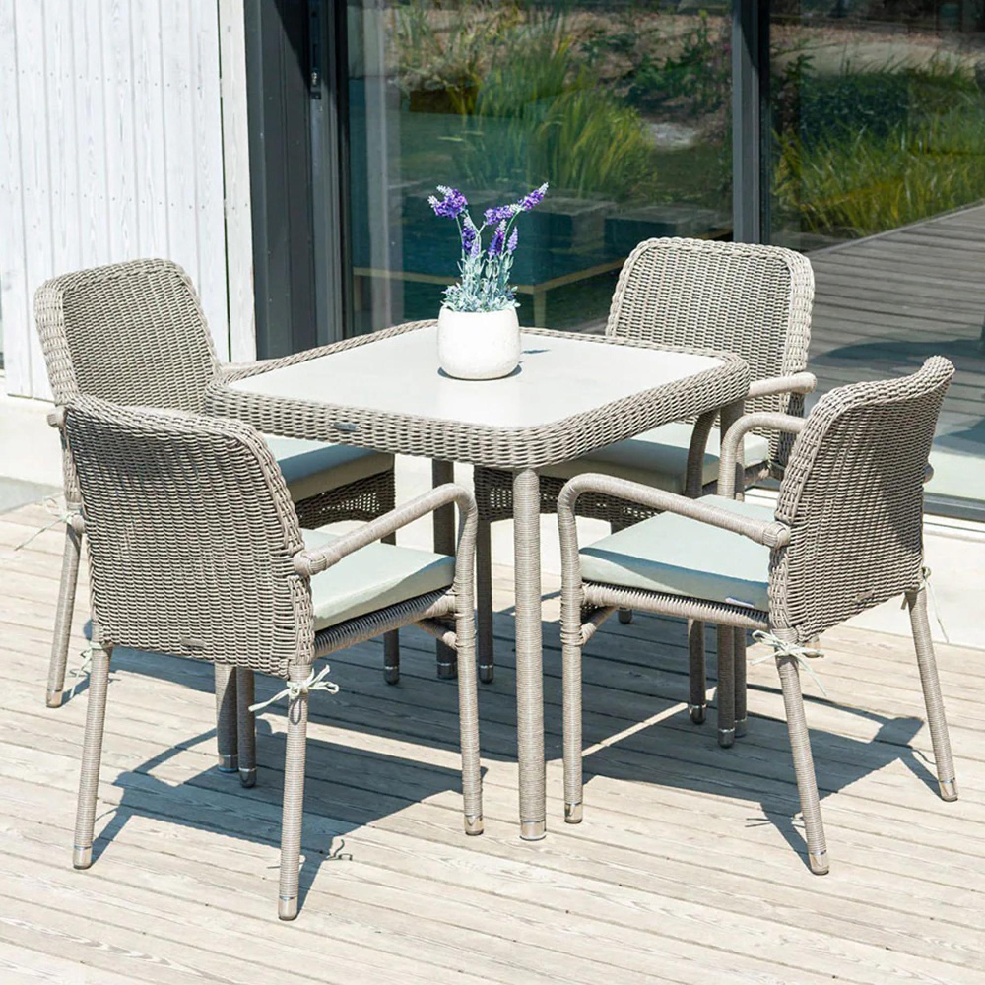 Hazelmere Square Dining Table - 4 Seater - 80cm - Garden - Grey Weave