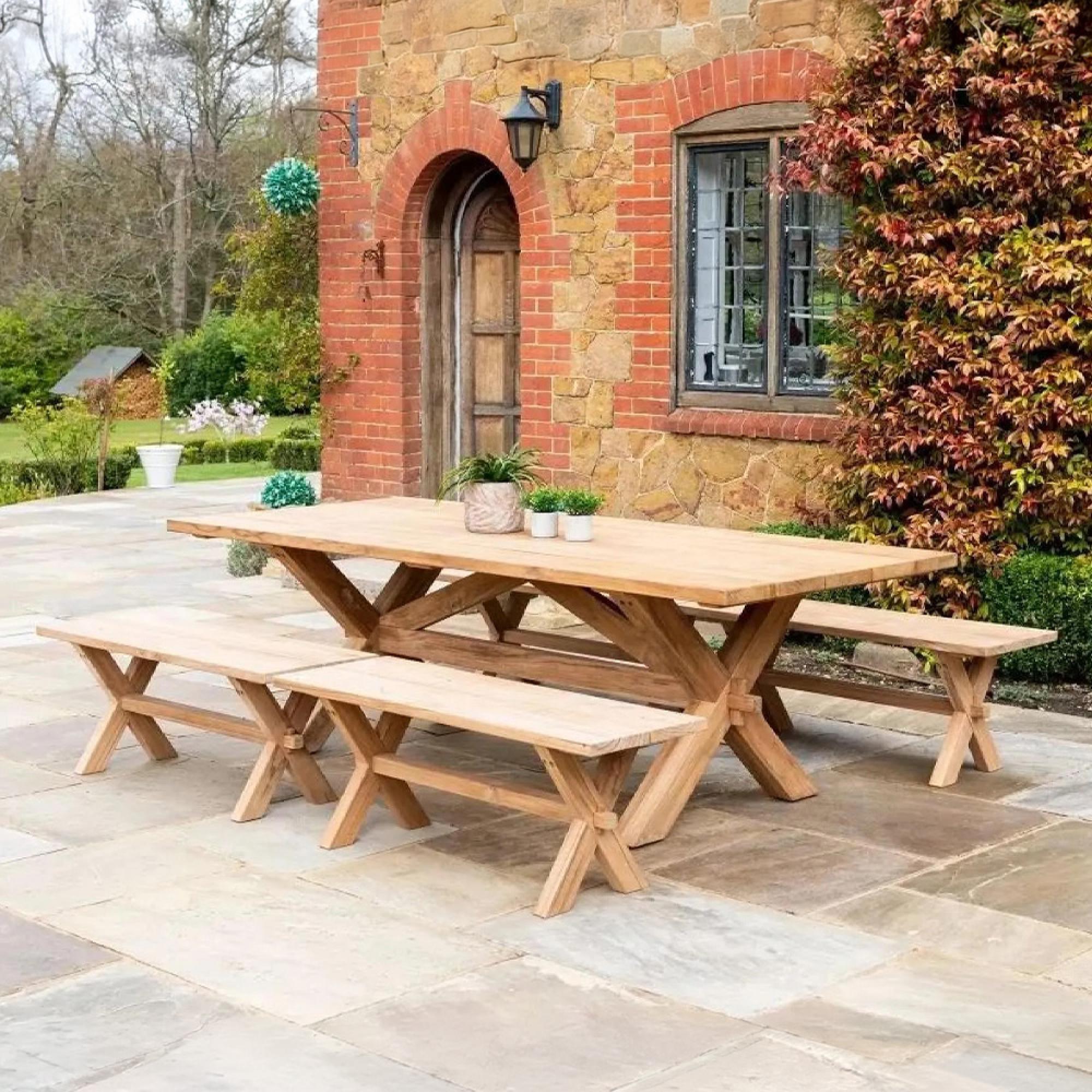 Plank Dining Table - 10 Seater - 240cm - Garden - Teak Wood