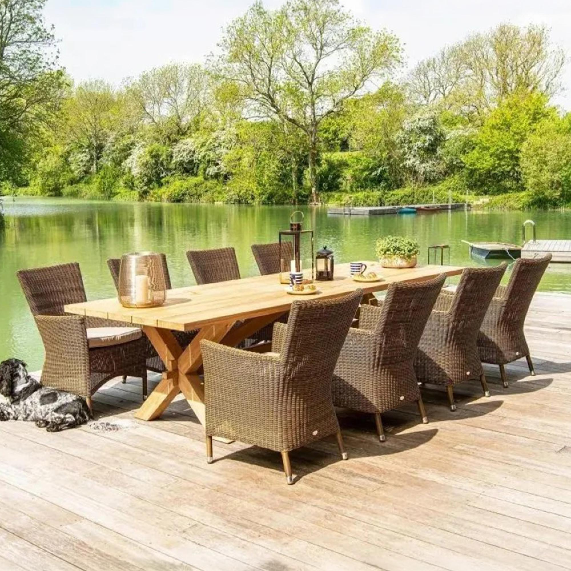 Plank Dining Table - 12 Seater - 300cm - Garden - Teak Wood