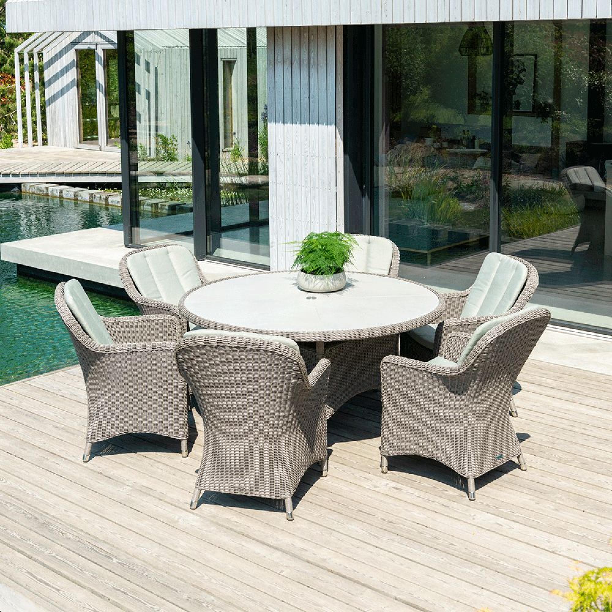 Hazelmere Garden Dining Table - 6 Seater - 60cm - Round - Grey Weave