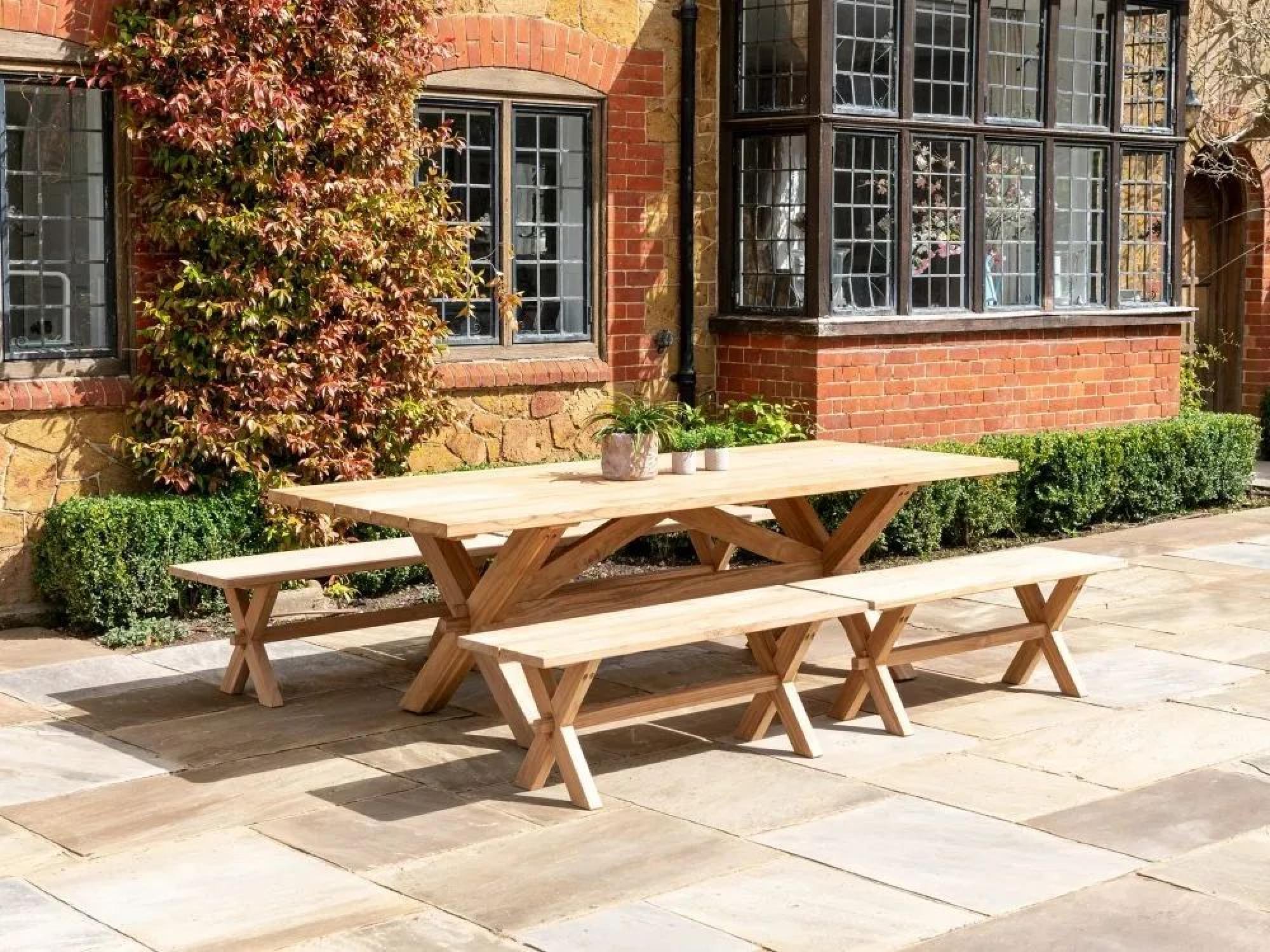 Plank Dining Table - 10 Seater - 240cm - Garden - Teak Wood