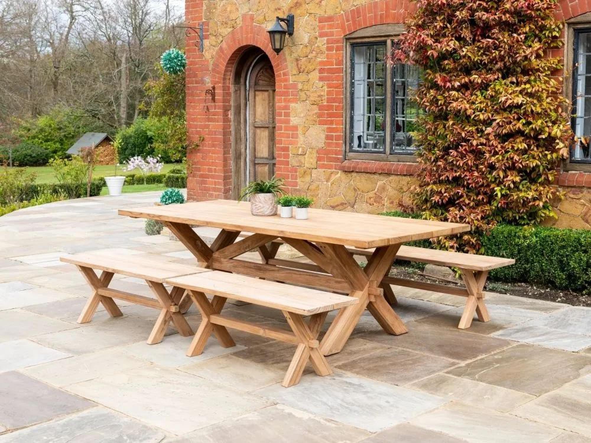 Plank Dining Table - 10 Seater - 240cm - Garden - Teak