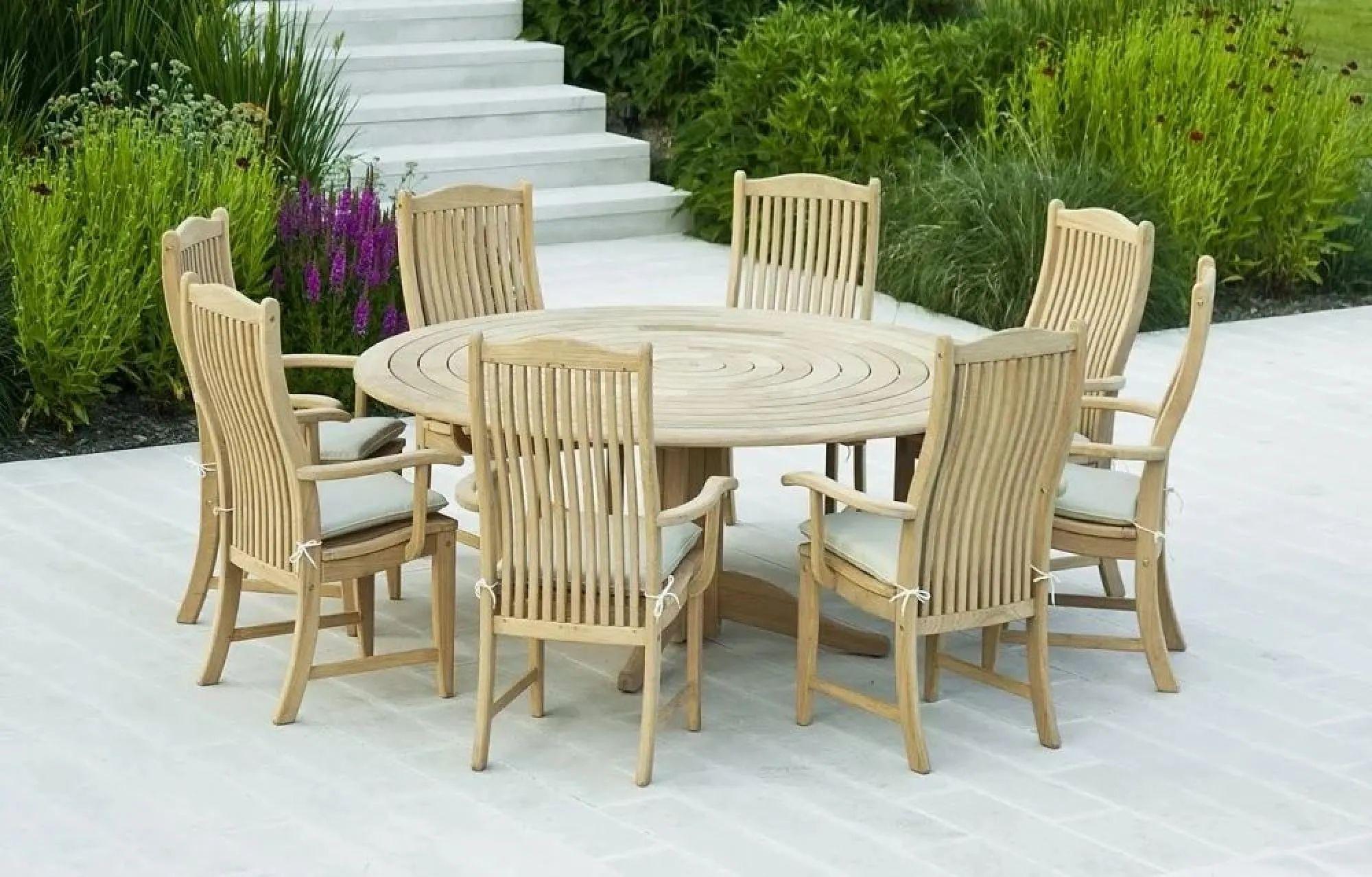 Roble Bengal Round Dining Table - 8 Seater - 175cm - Garden - Pedestal