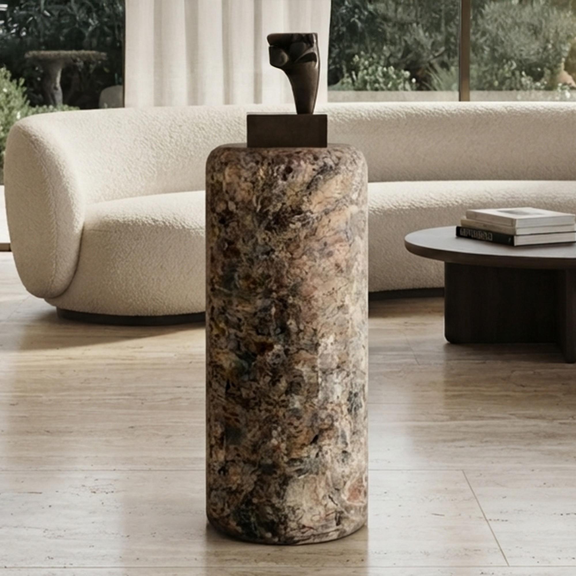 Mayah Column - Round - Beige - Metal