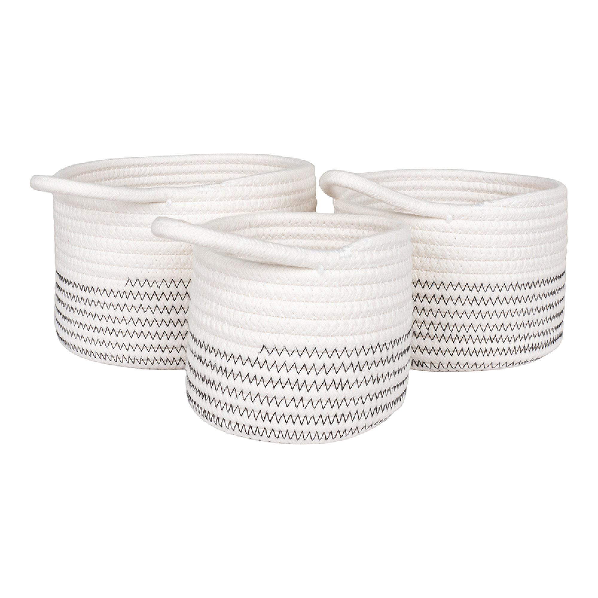 Algar Basket - Set of 3 - Fabric - White & Grey