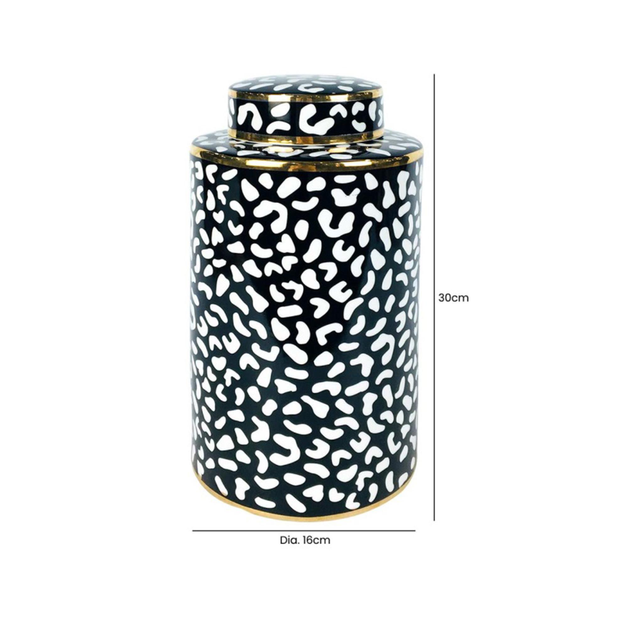 Ginger Jar - Black and White Paw Print - Ceramic