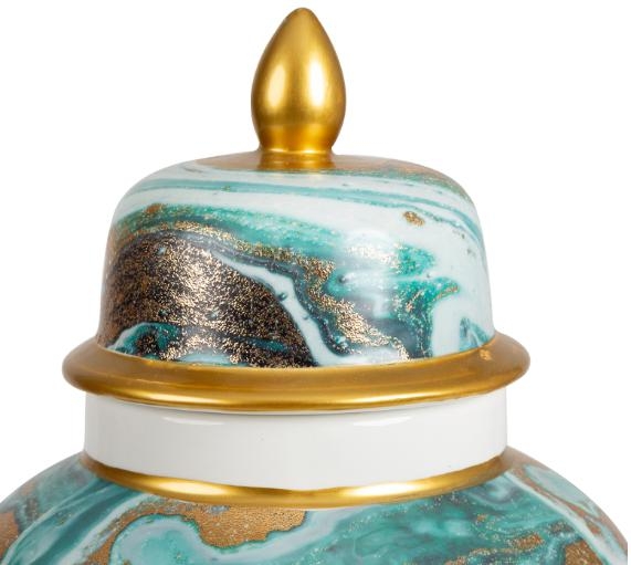 Ginger Jar - Blue White Gold - Large - Abstract