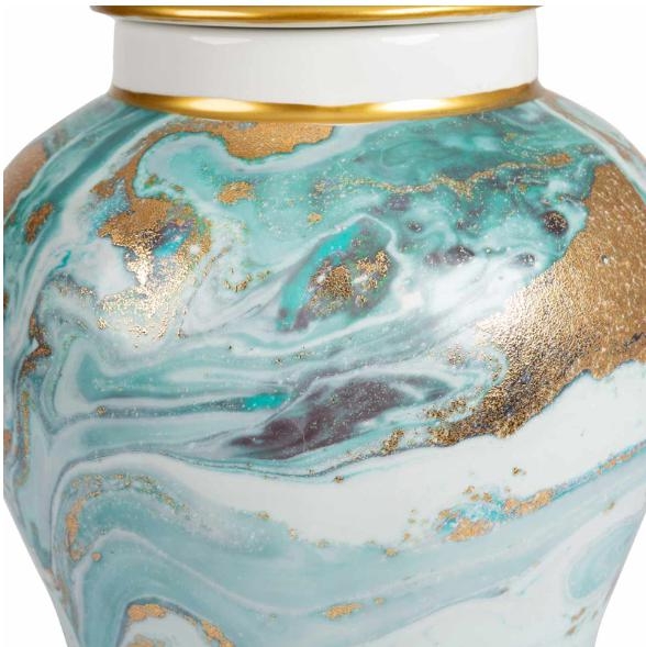 Ginger Jar - Blue White Gold - Large - Abstract