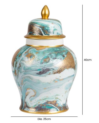 Ginger Jar - Blue White Gold - Large - Abstract