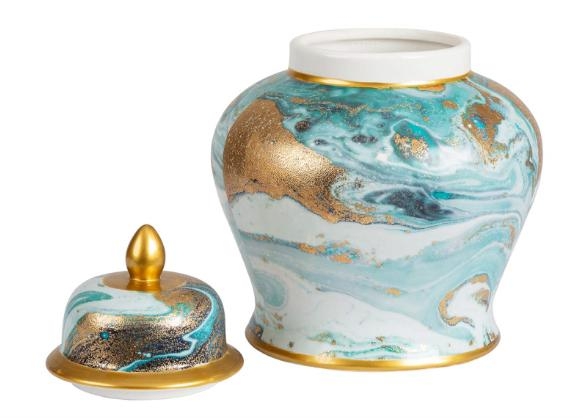 Ginger Jar - Blue White Gold - Small - Abstract - Set of 2