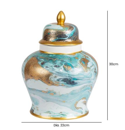 Ginger Jar - Blue White Gold - Small - Abstract - Set of 2