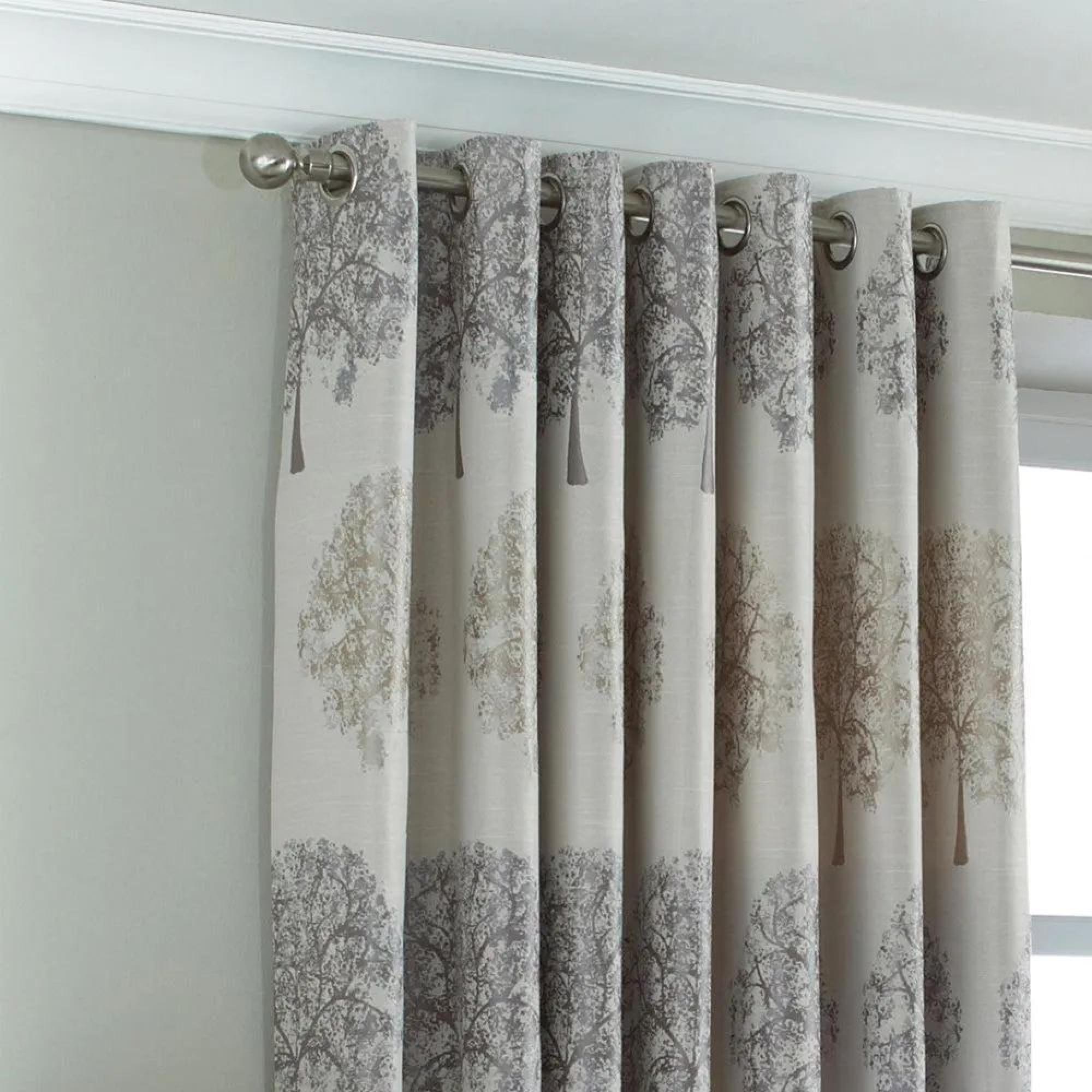 Clearance - Oakdale Tree Silver Motif Eyelet Curtains - 229cm x 137cm - FSS15990
