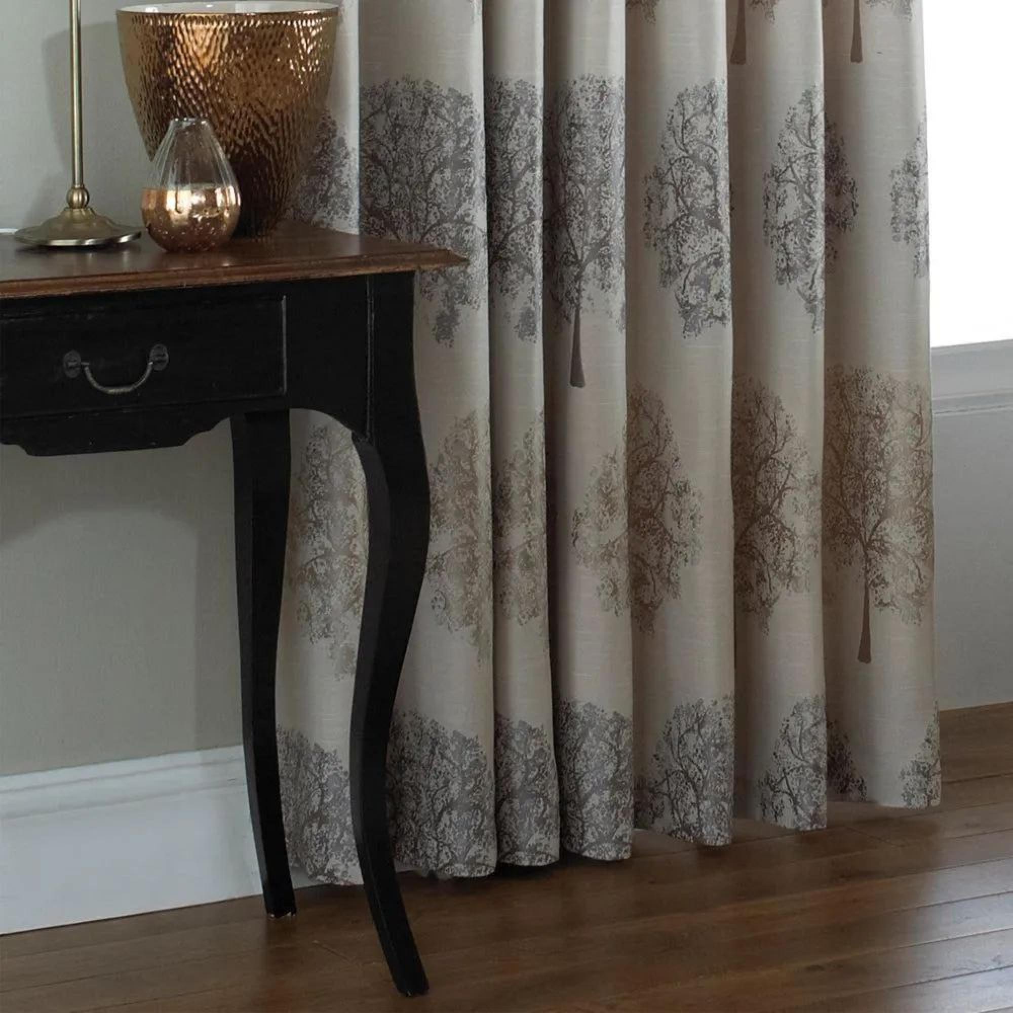 Clearance - Oakdale Tree Silver Motif Eyelet Curtains - 229cm x 137cm - FSS15990