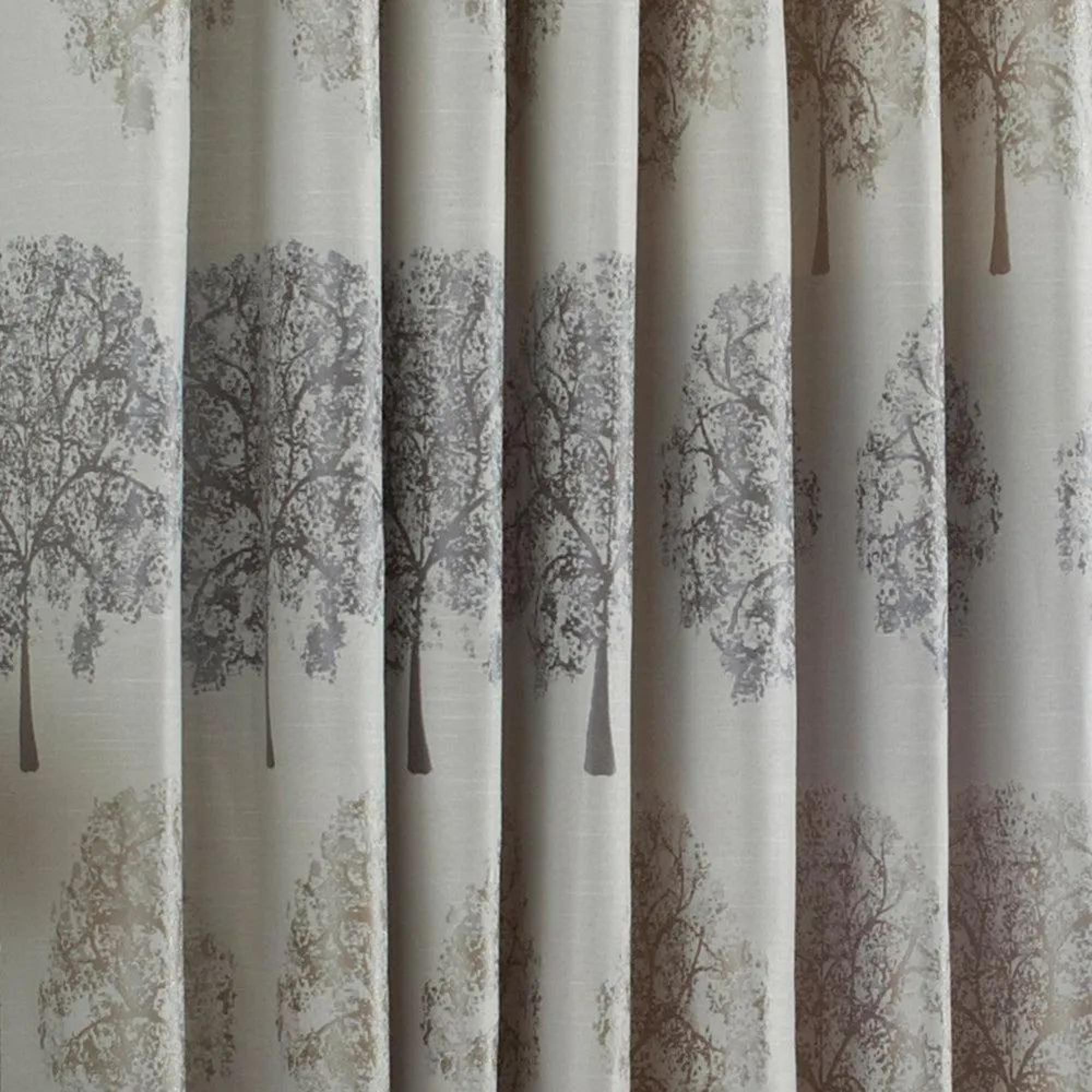 Clearance - Oakdale Tree Silver Motif Eyelet Curtains - 229cm x 137cm - FSS15990