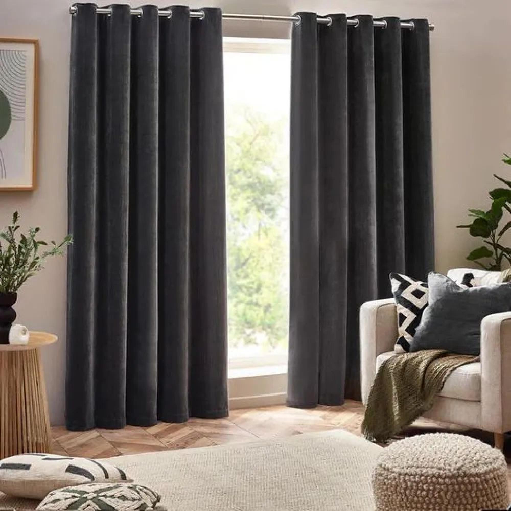 Clearance - Yard Heavy Charcoal Chenille Room Darkening Eyelet Curtains - FSS16174