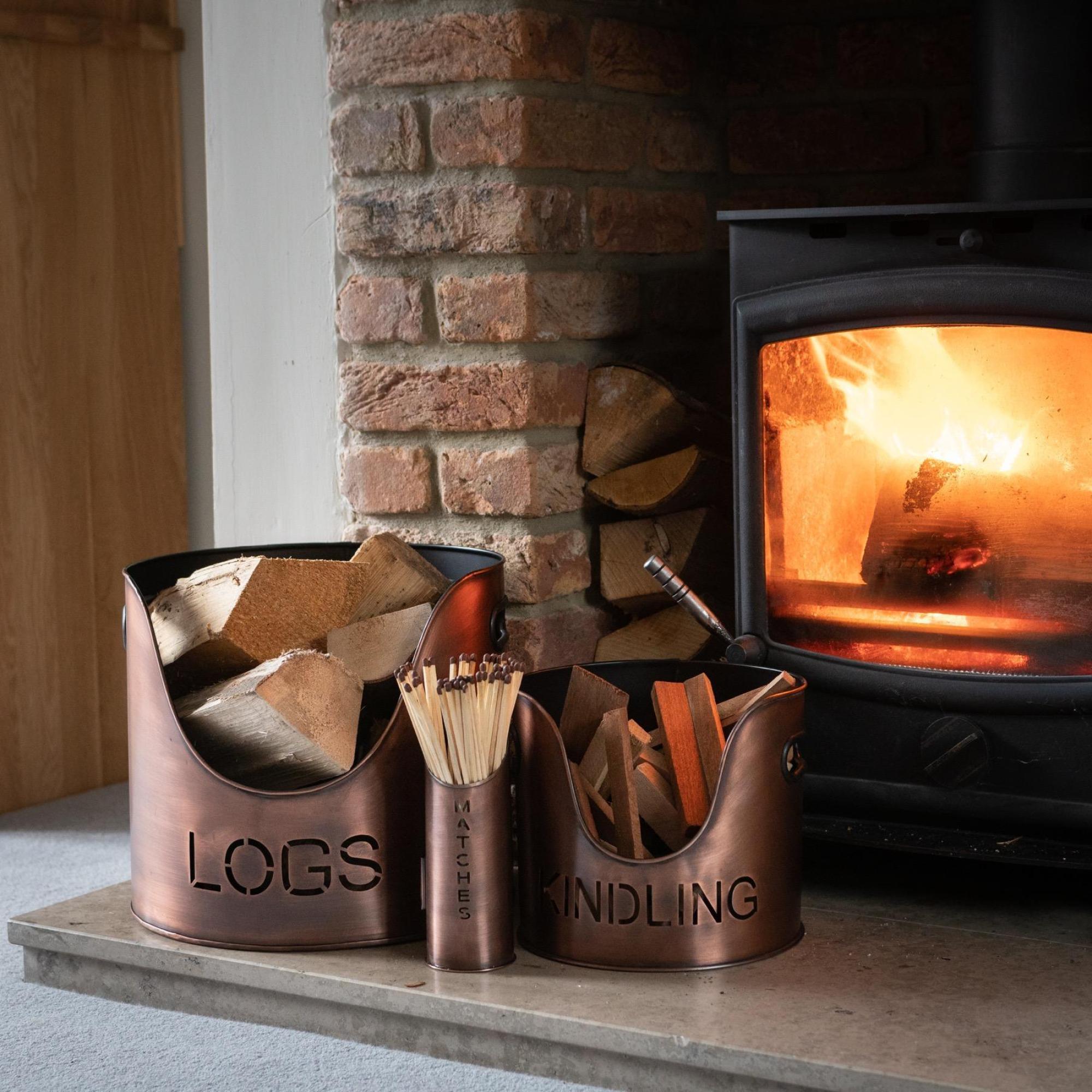 Logs & Kindling Buckets - Matchstick Holder - Copper