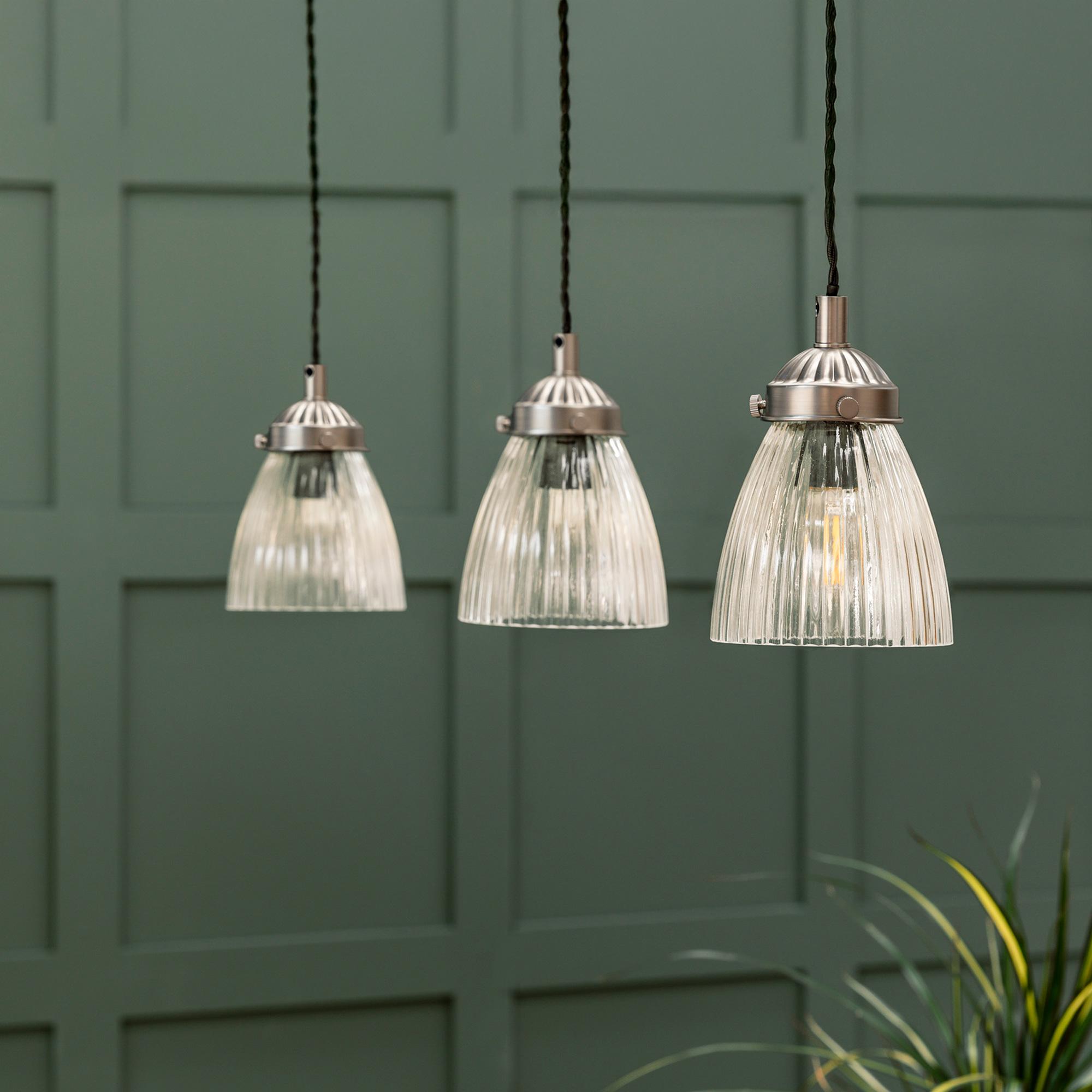 Fovant Glass Triple Pendant Light Satin Nickel