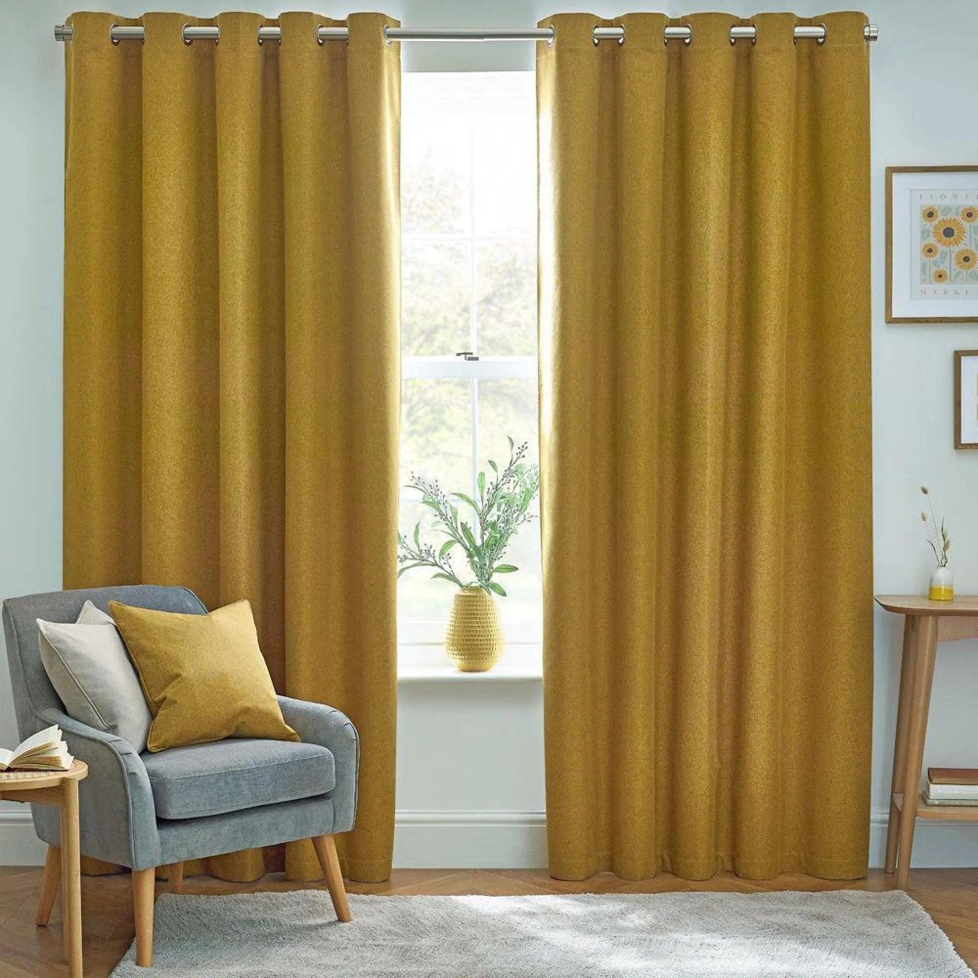 Furn Dawn Mustard Blackout Thermal Eyelet Curtains