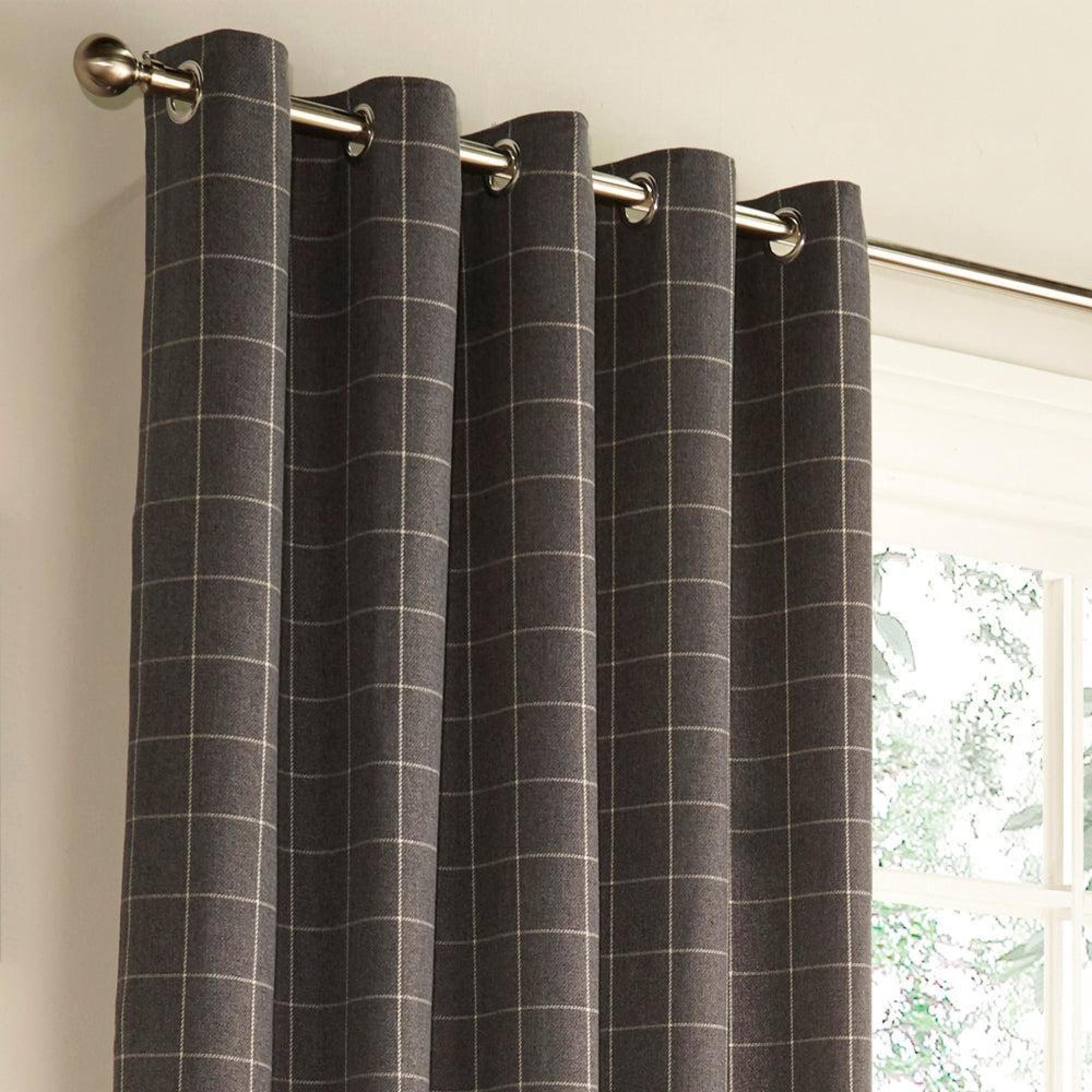 Furn Ellis Grey Windowpane Check Eyelet Curtains