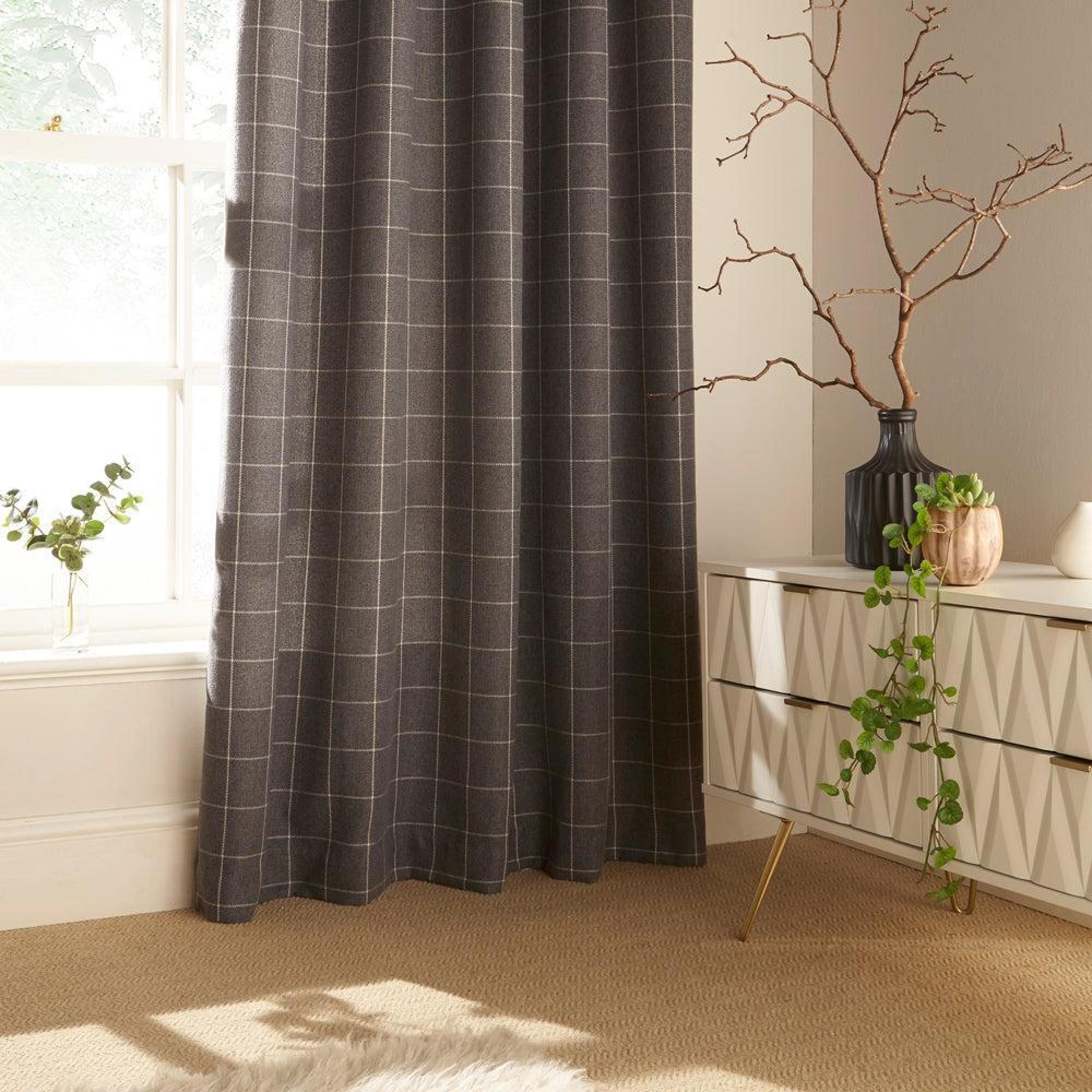 Furn Ellis Grey Windowpane Check Eyelet Curtains