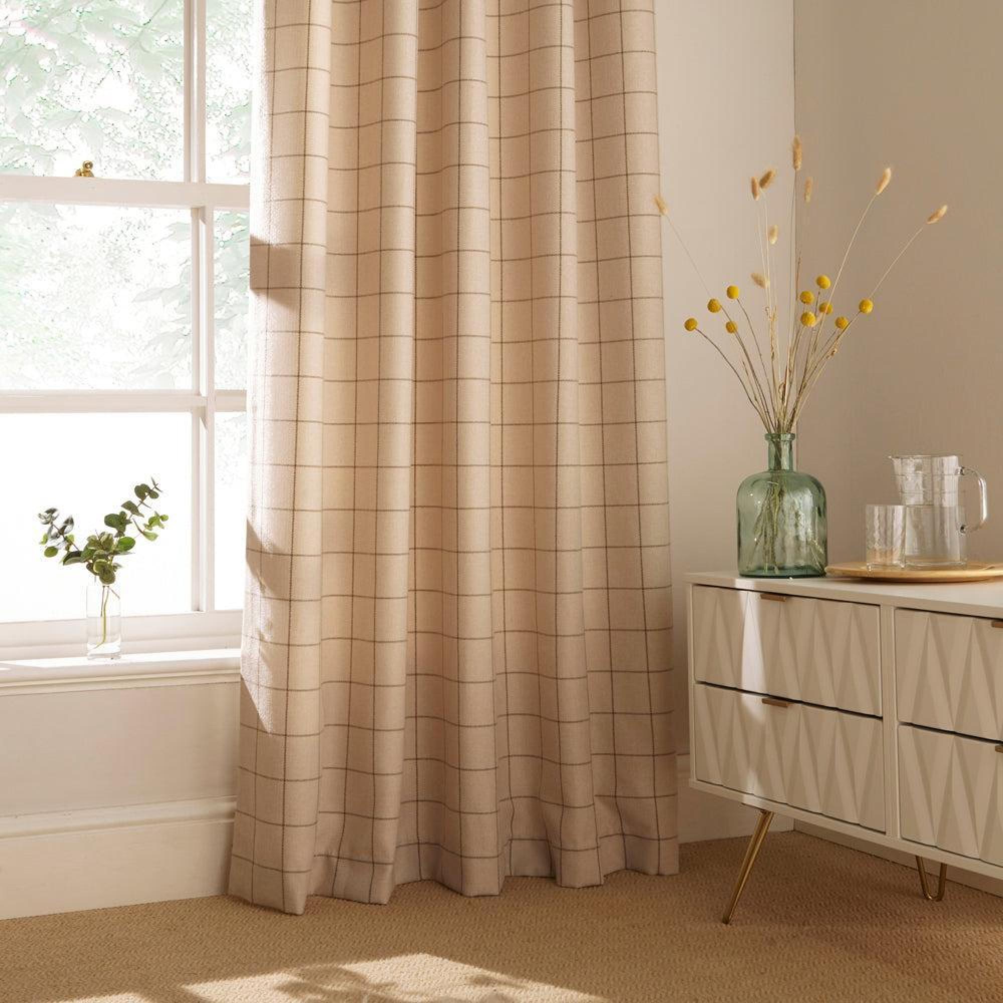 Furn Ellis Natural Windowpane Check Eyelet Curtains