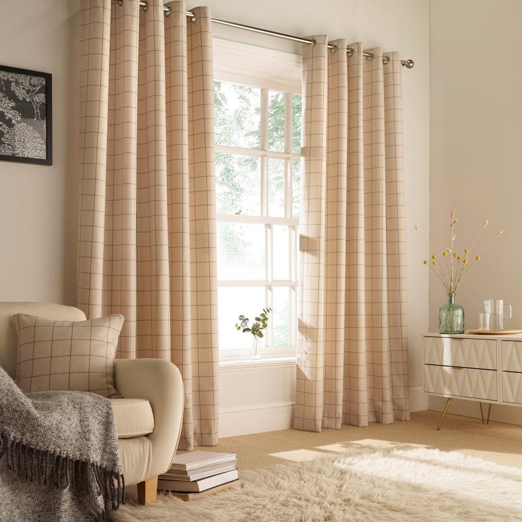 Furn Ellis Natural Windowpane Check Eyelet Curtains