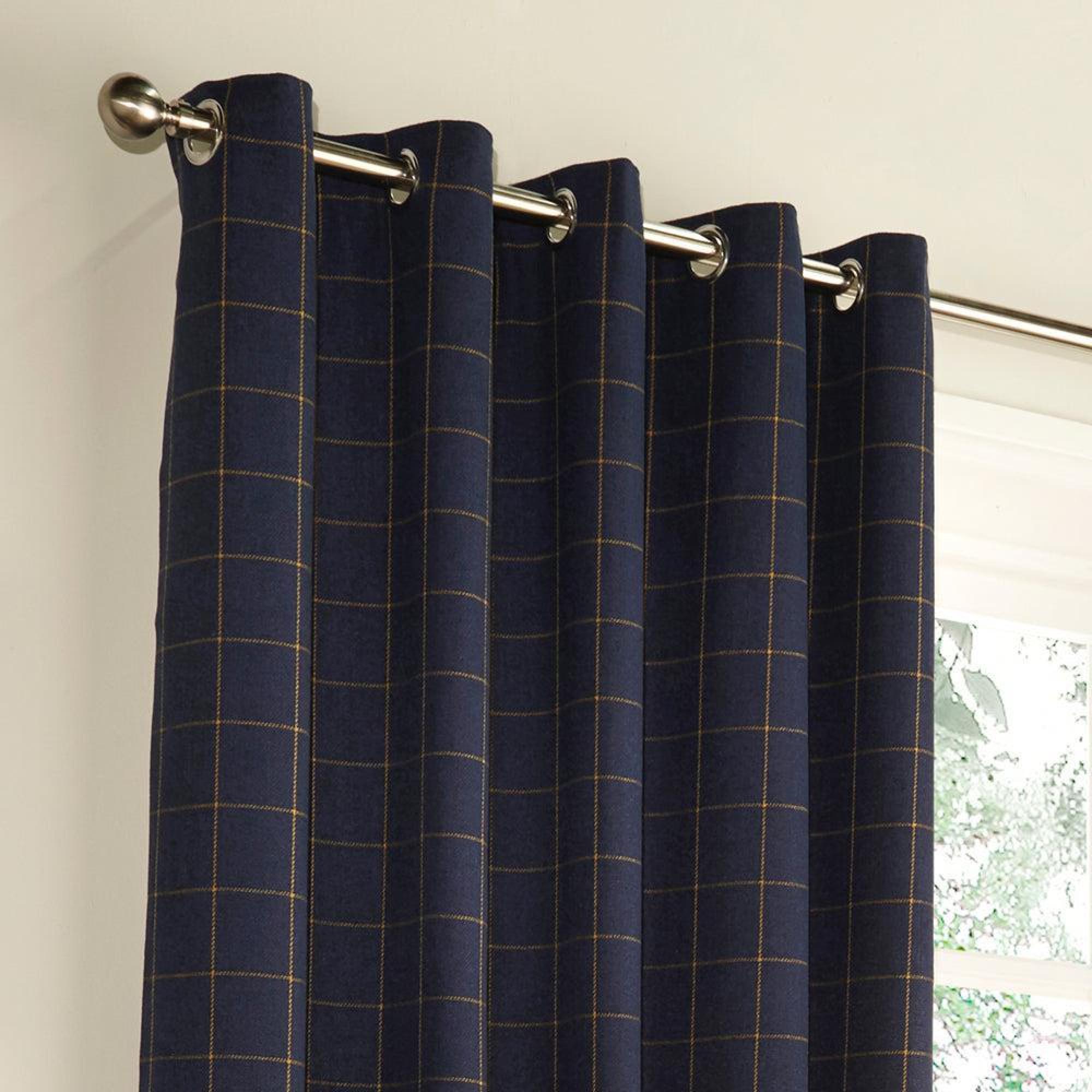 Furn Ellis Navy Windowpane Check Eyelet Curtains