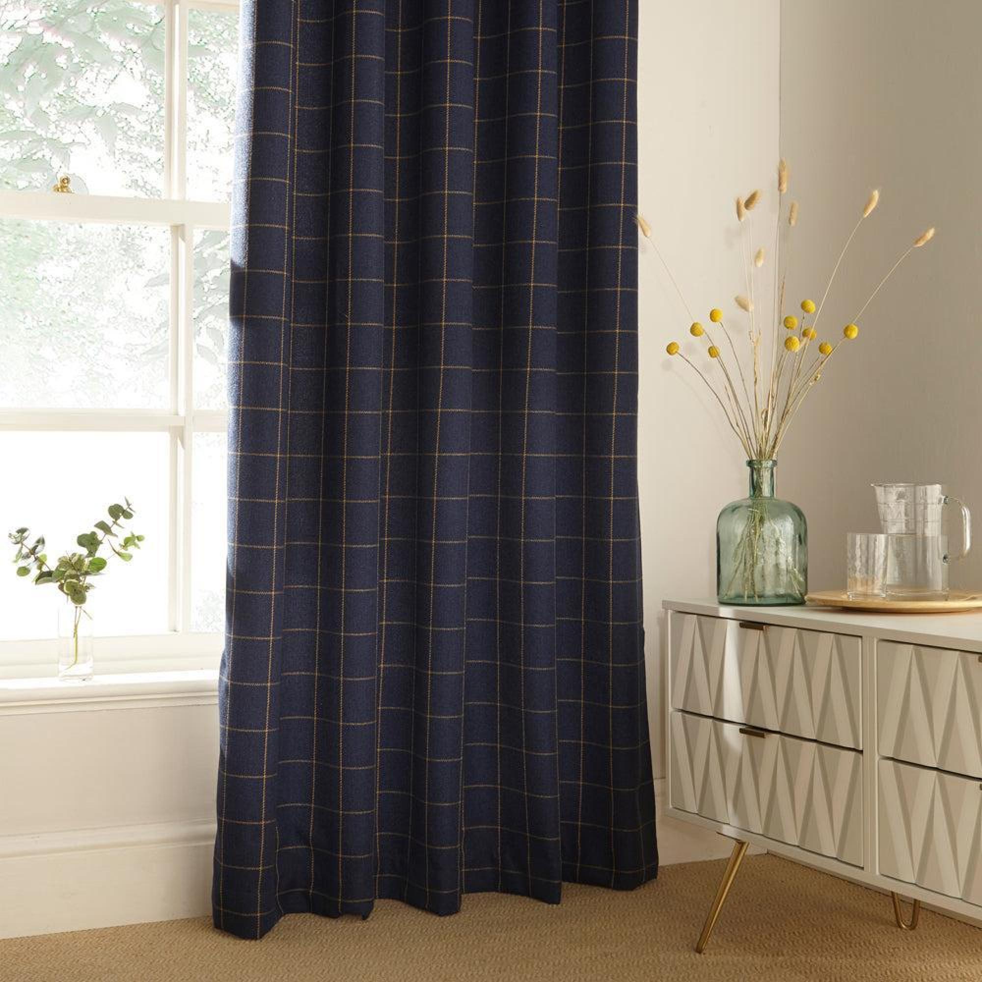 Furn Ellis Navy Windowpane Check Eyelet Curtains