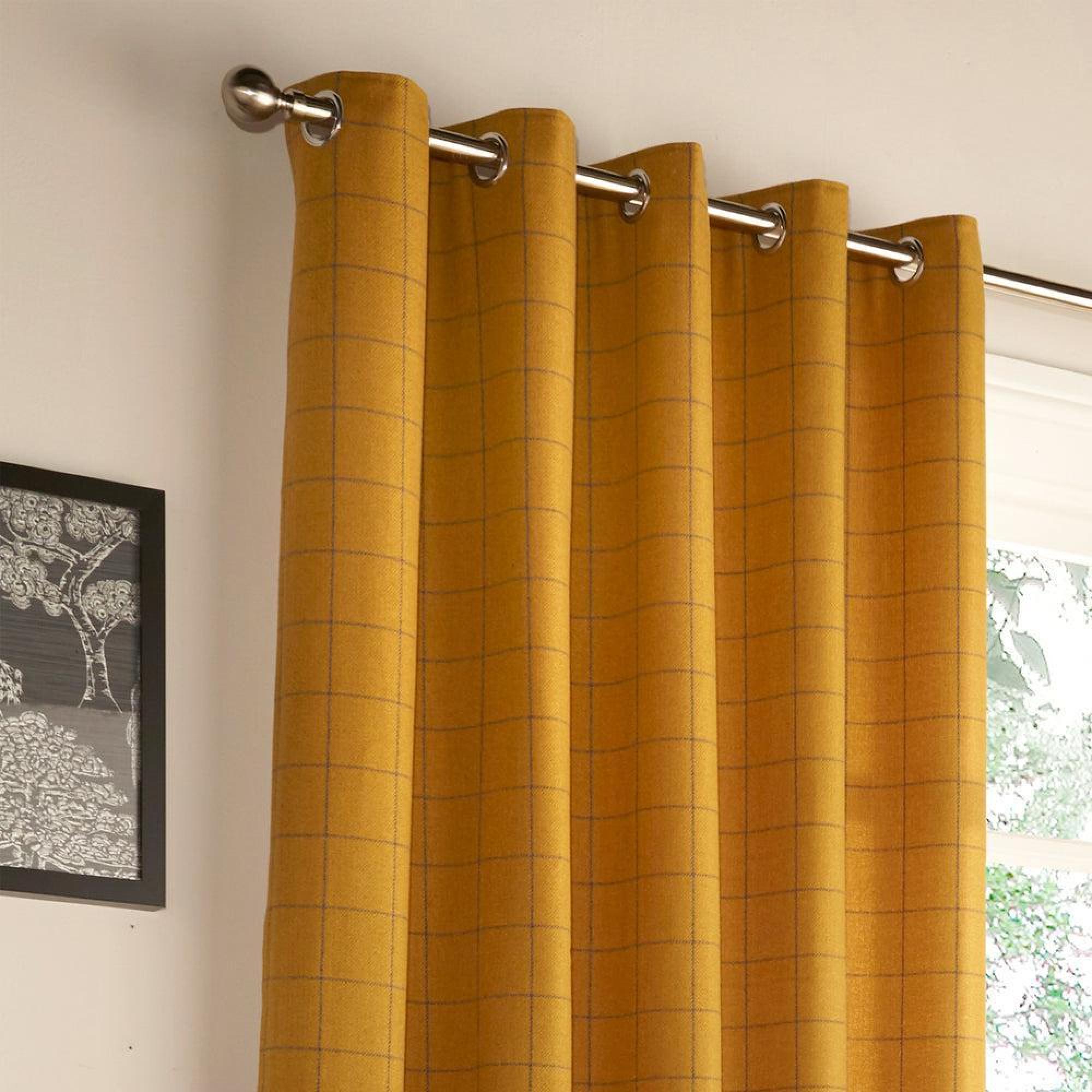 Furn Ellis Ochre Windowpane Check Eyelet Curtains