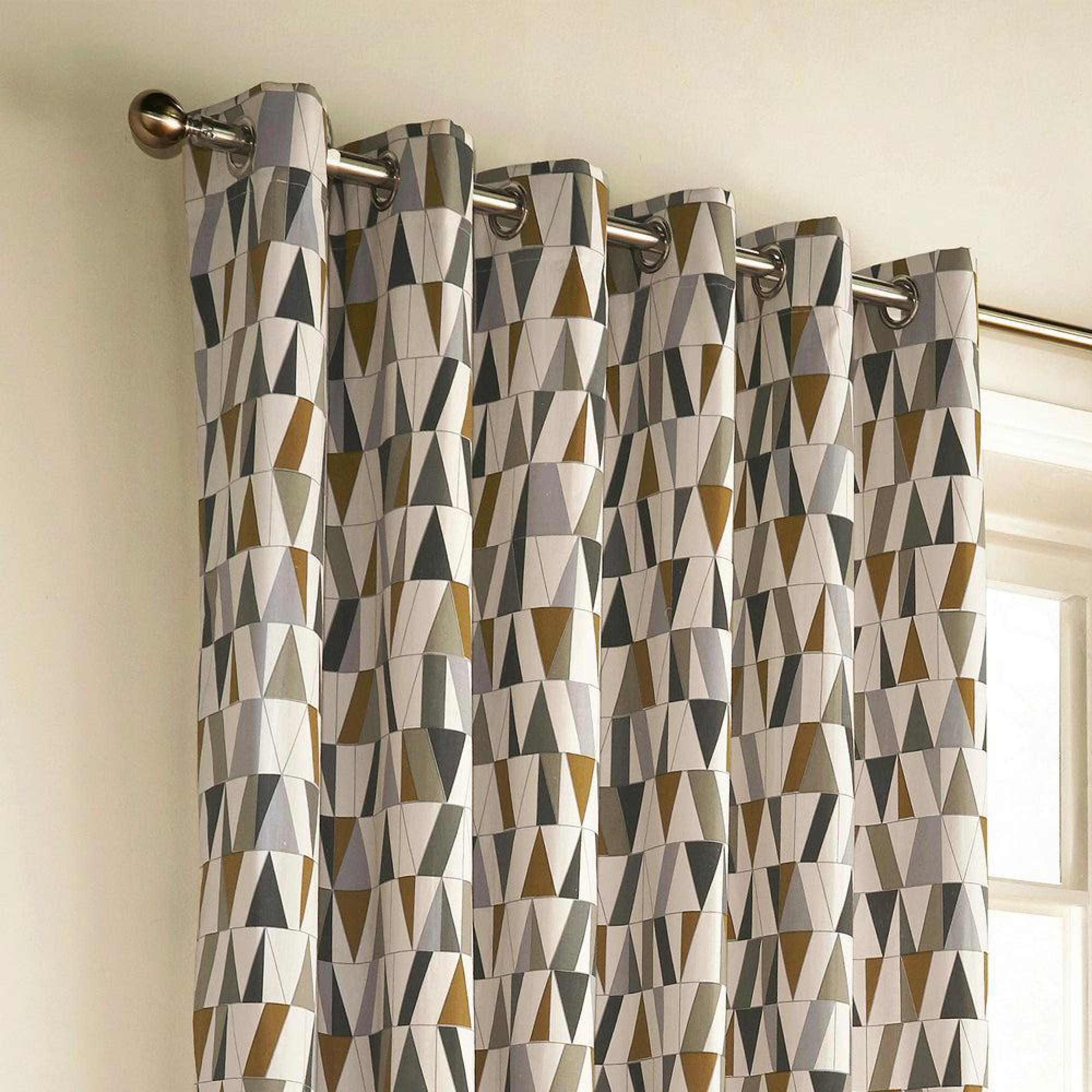 Furn Reno Charcoal and Gold Geometric Eyelet Curtains