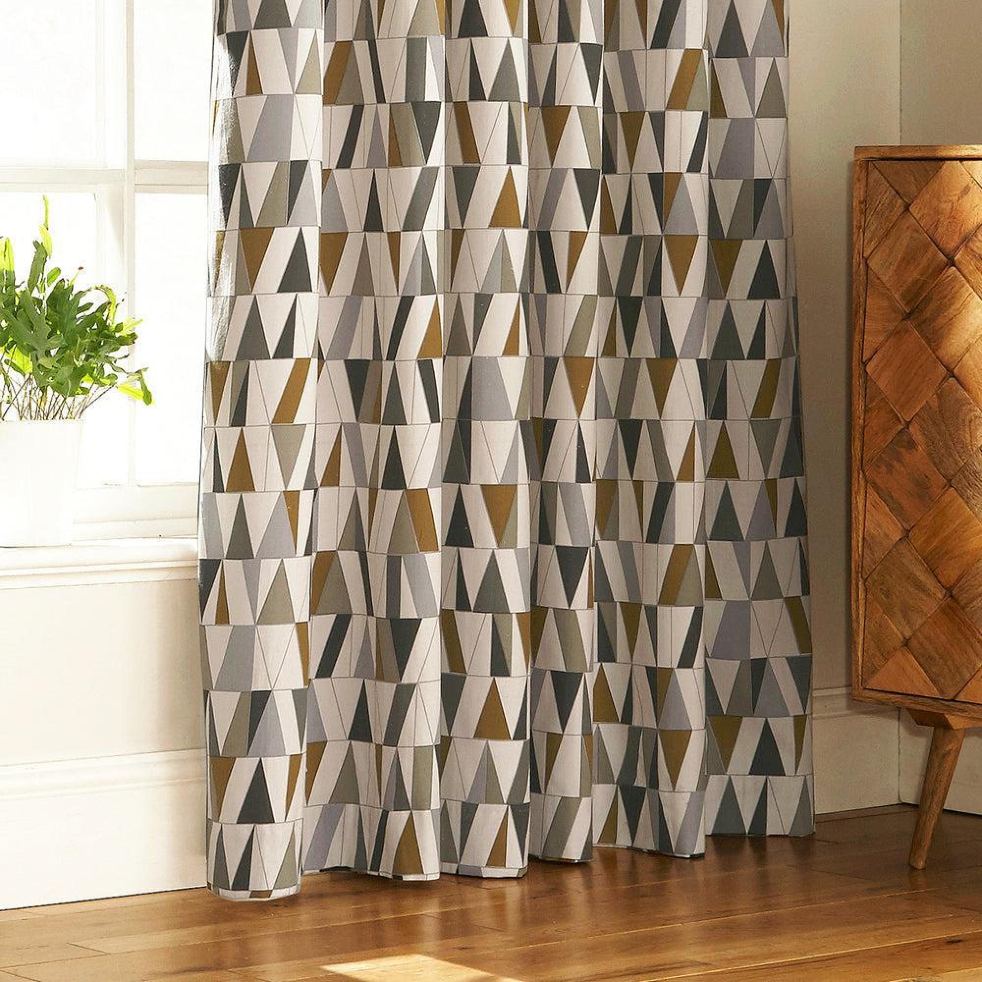 Furn Reno Charcoal and Gold Geometric Eyelet Curtains