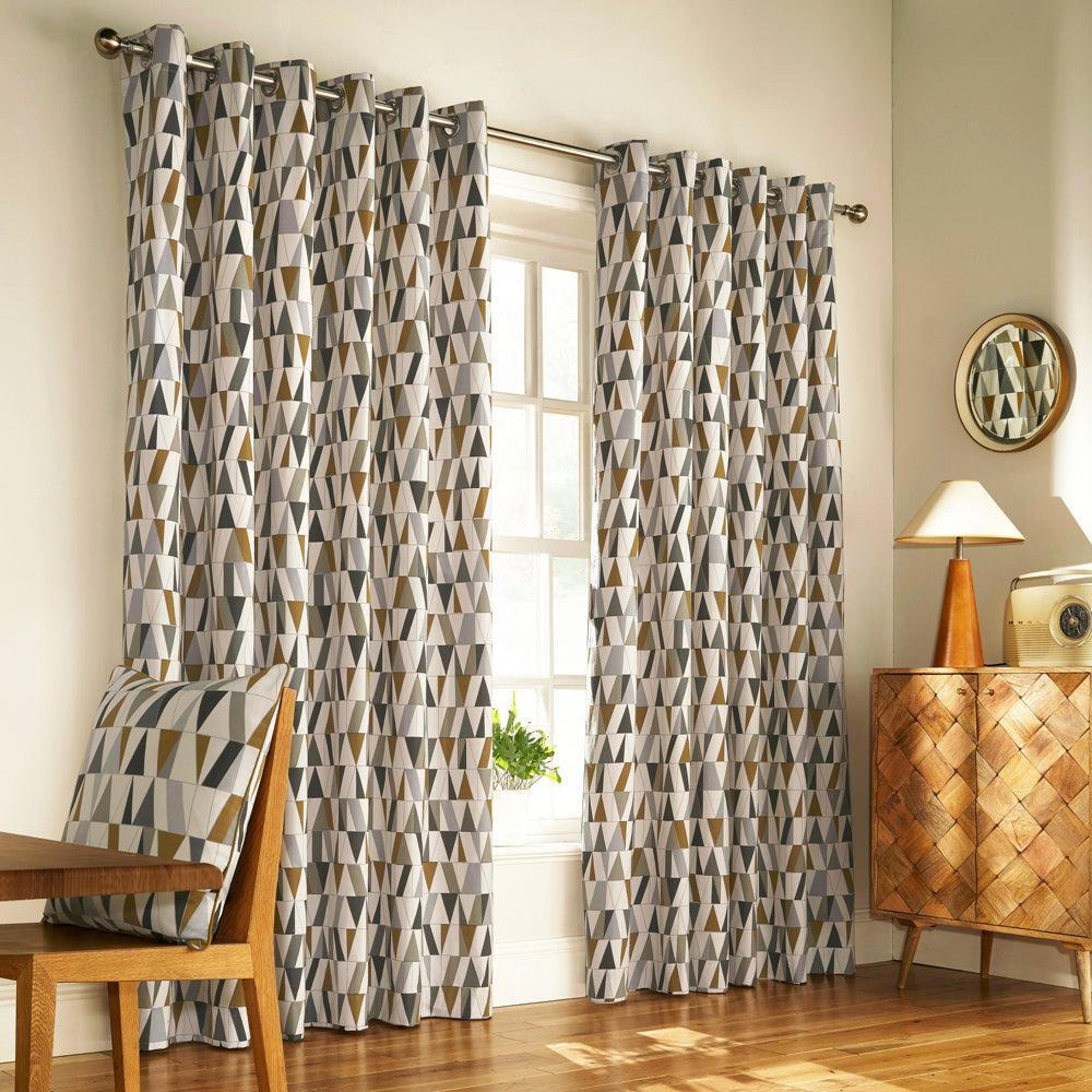Furn Reno Charcoal and Gold Geometric Eyelet Curtains