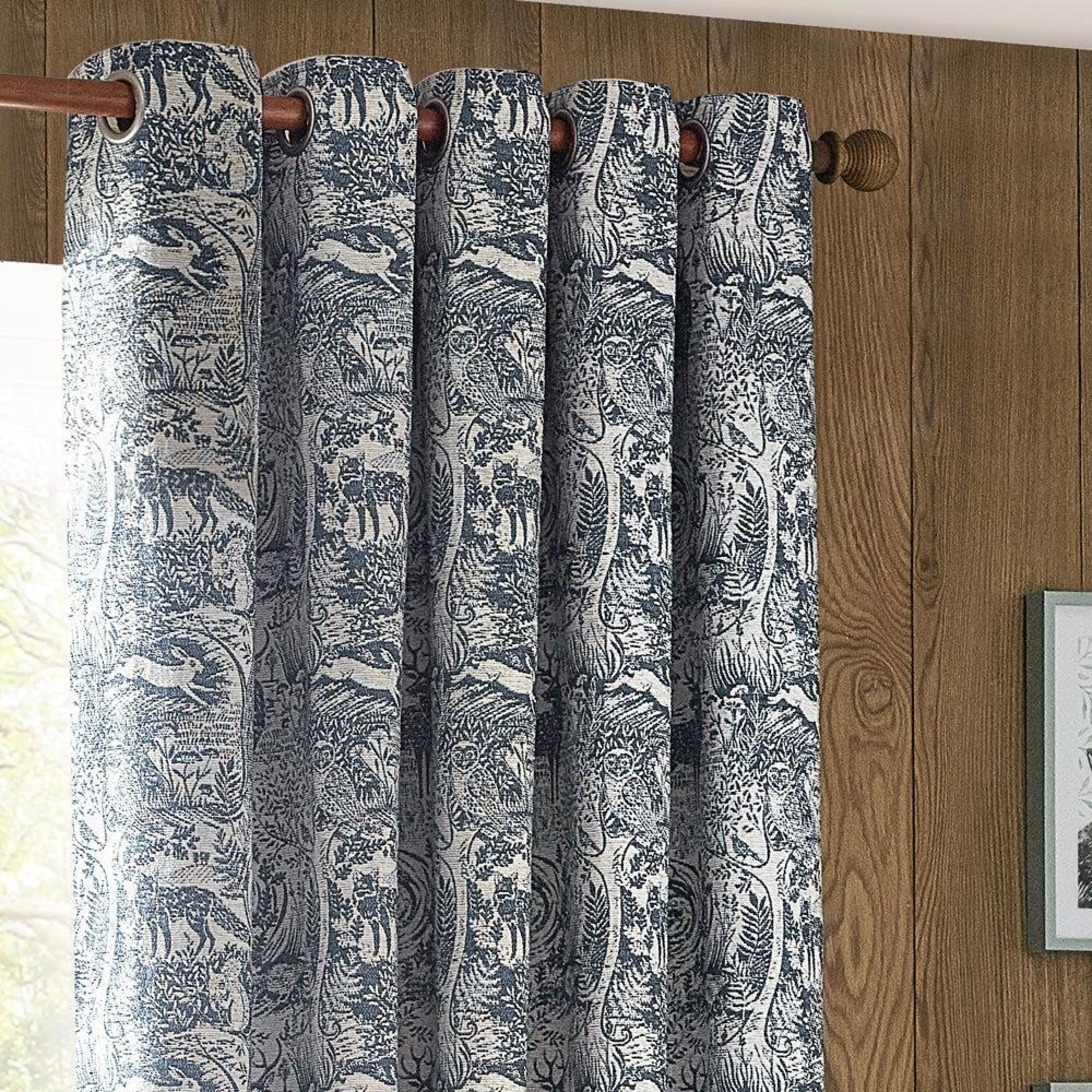 Furn Winter Woods Midnight Animal Chenille Eyelet Curtains