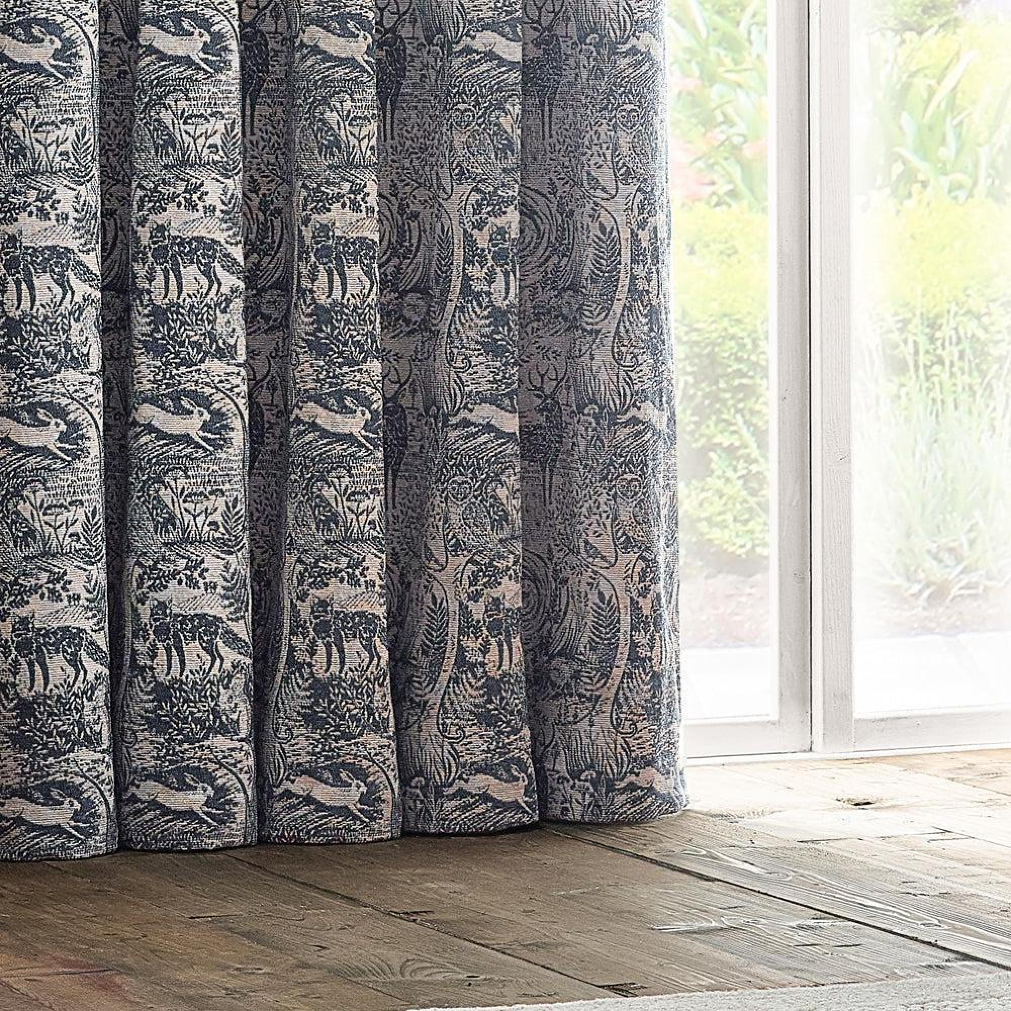 Furn Winter Woods Midnight Animal Chenille Eyelet Curtains