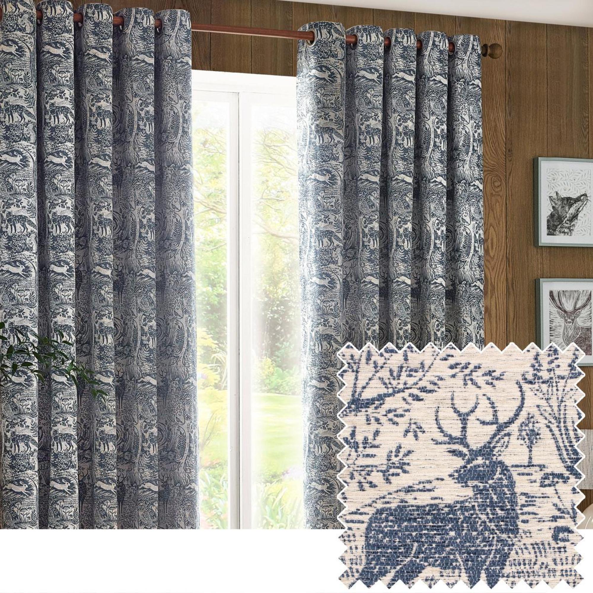 Furn Winter Woods Midnight Animal Chenille Eyelet Curtains
