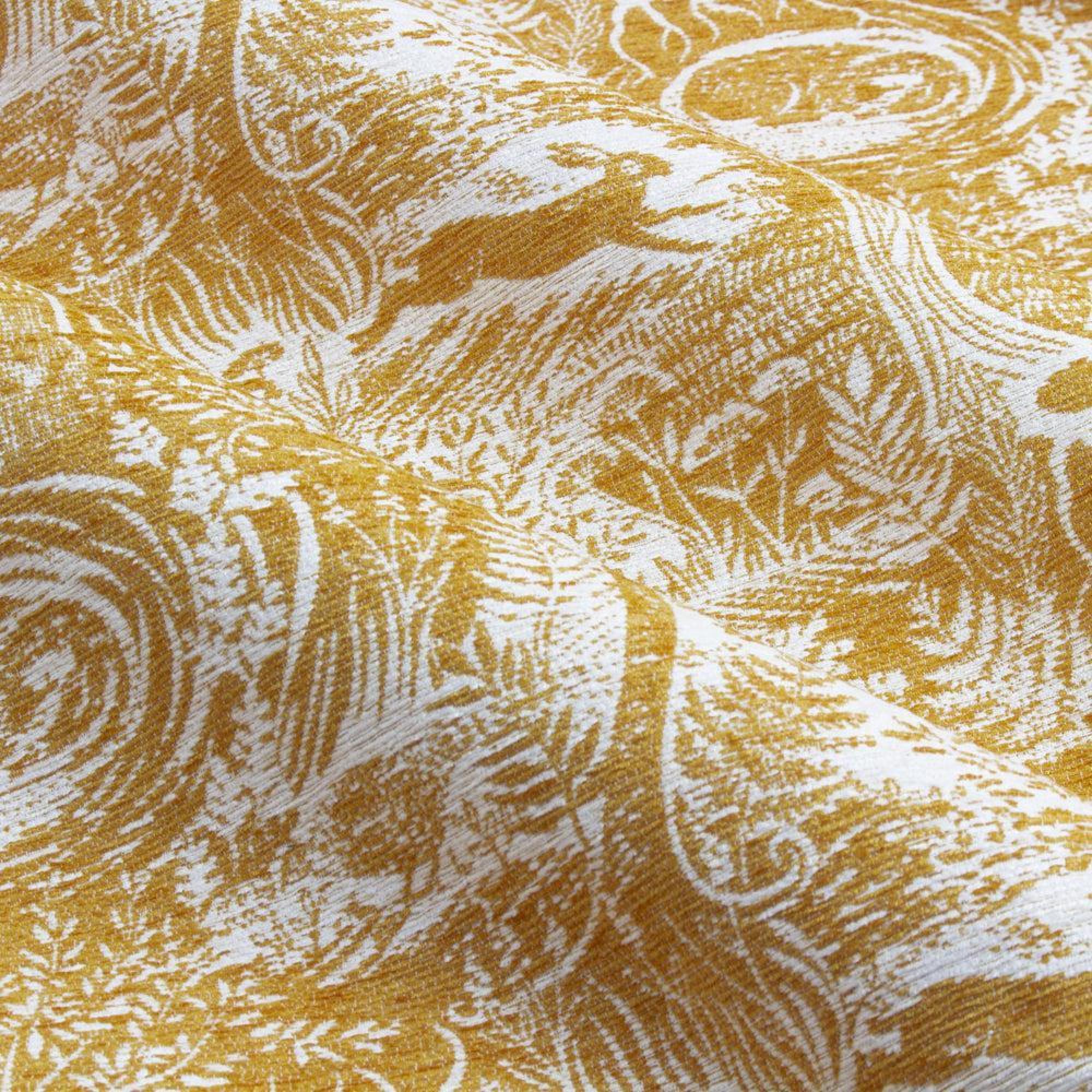 Furn Winter Woods Ochre Animal Chenille Eyelet Curtains