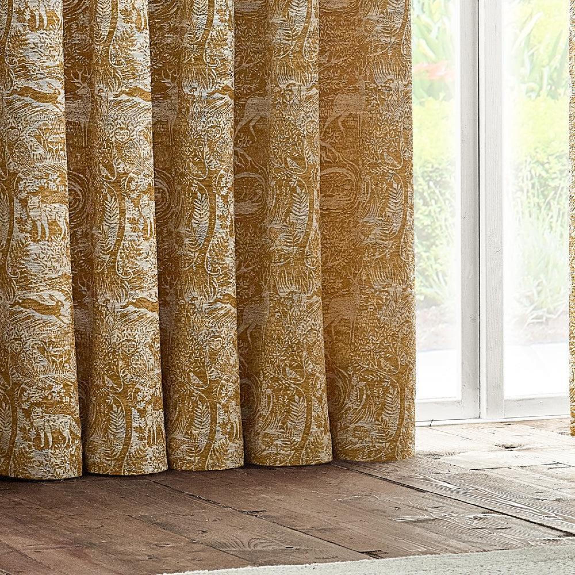 Furn Winter Woods Ochre Animal Chenille Eyelet Curtains