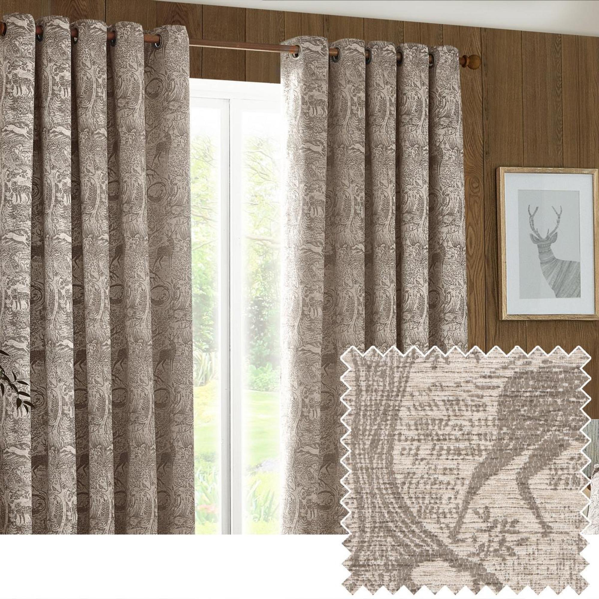 Furn Winter Woods Taupe Animal Chenille Eyelet Curtains