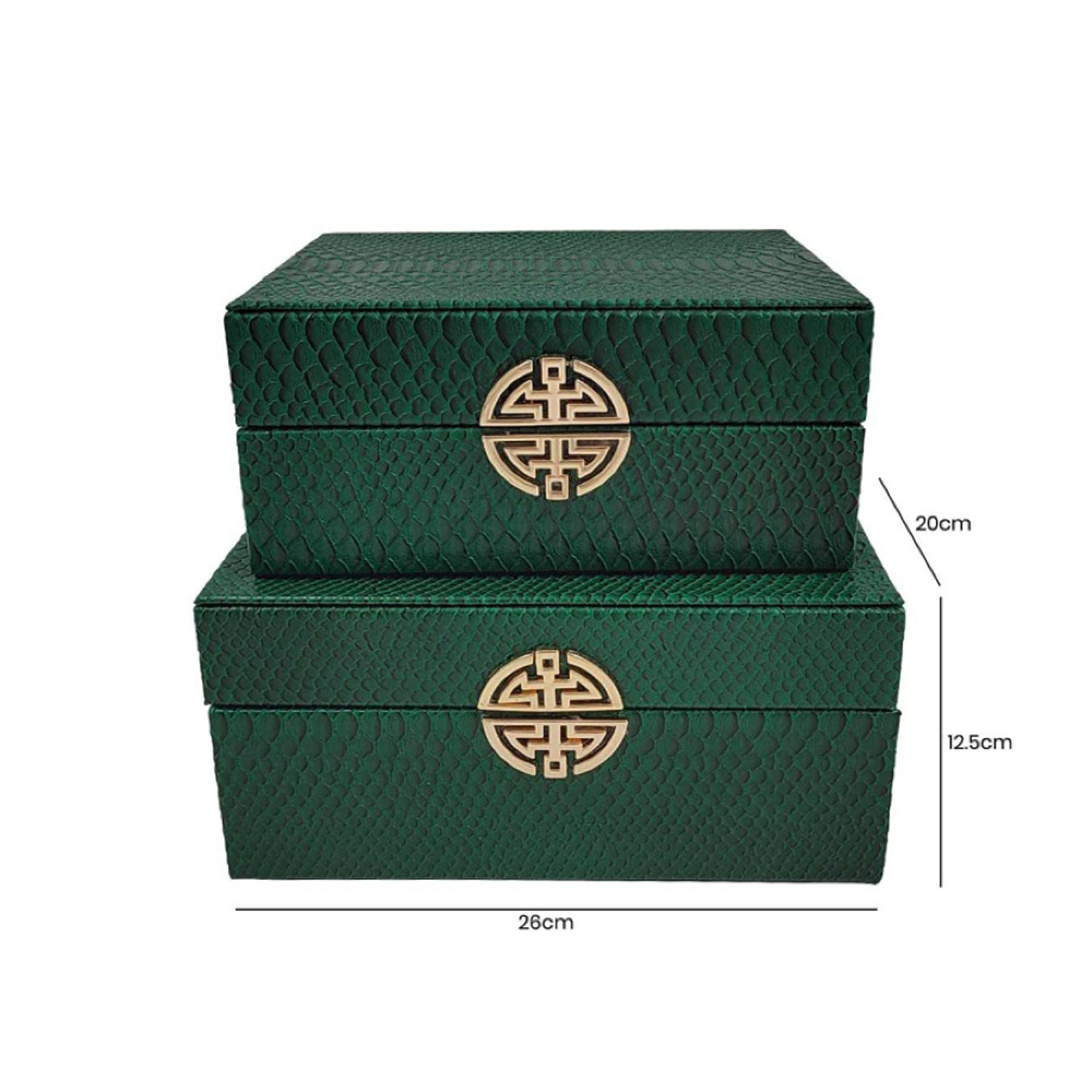 Jewellery Box - Green Snake Faux Leather - Set of 2